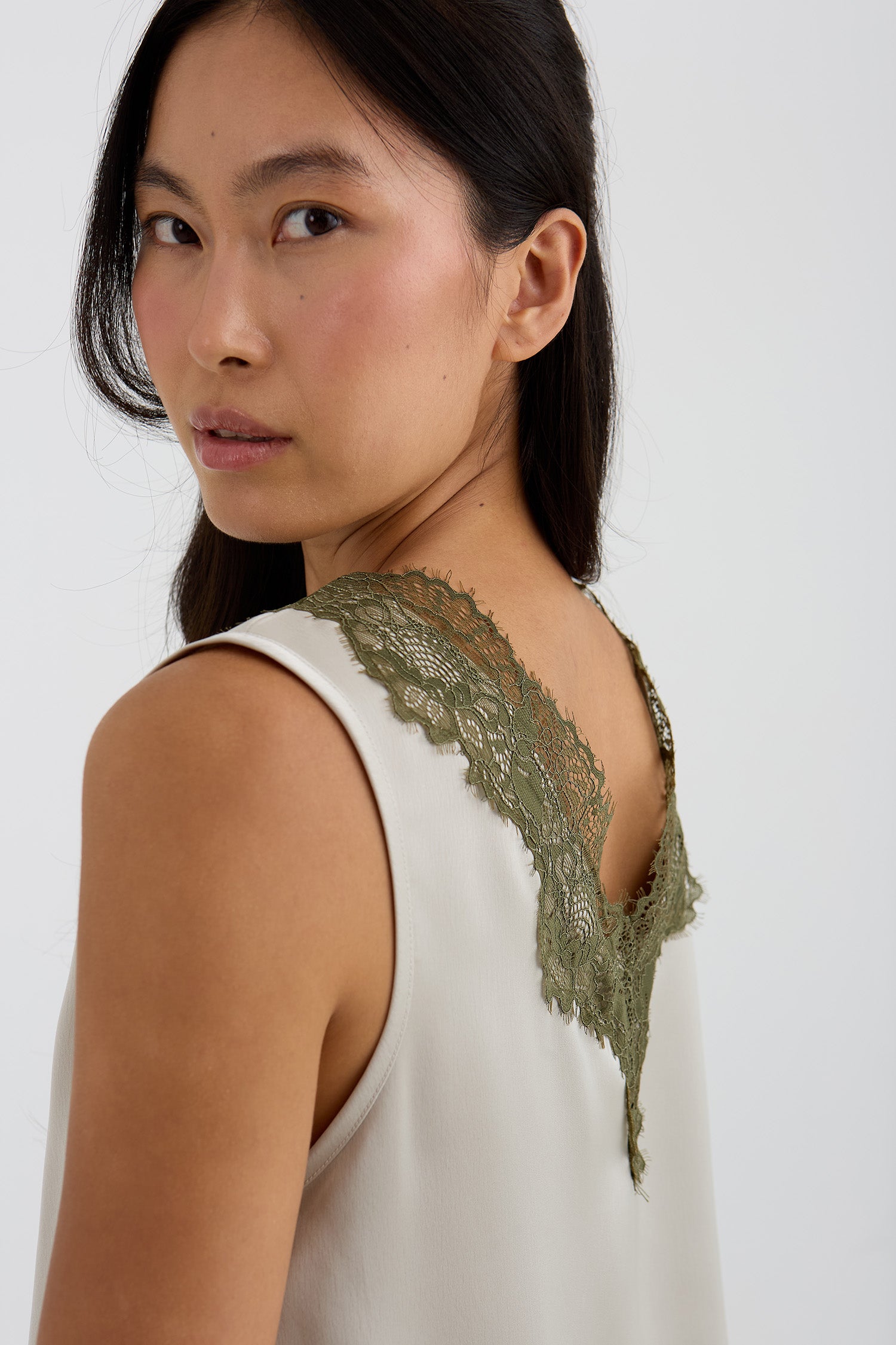 Eco Satin Lace Vest In Pelican