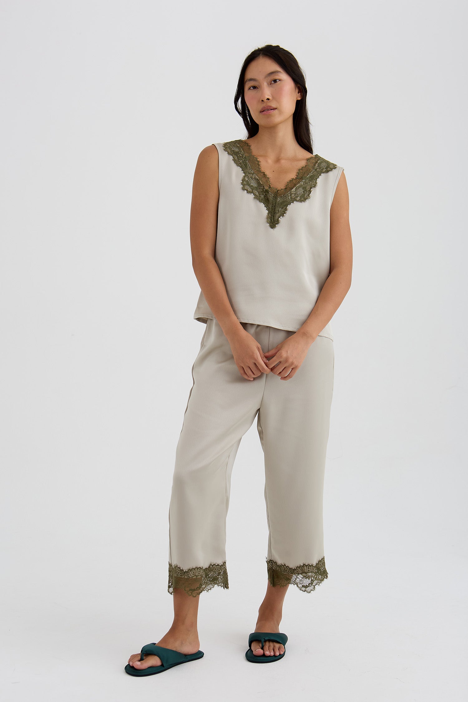 Eco Satin Lace Vest In Pelican