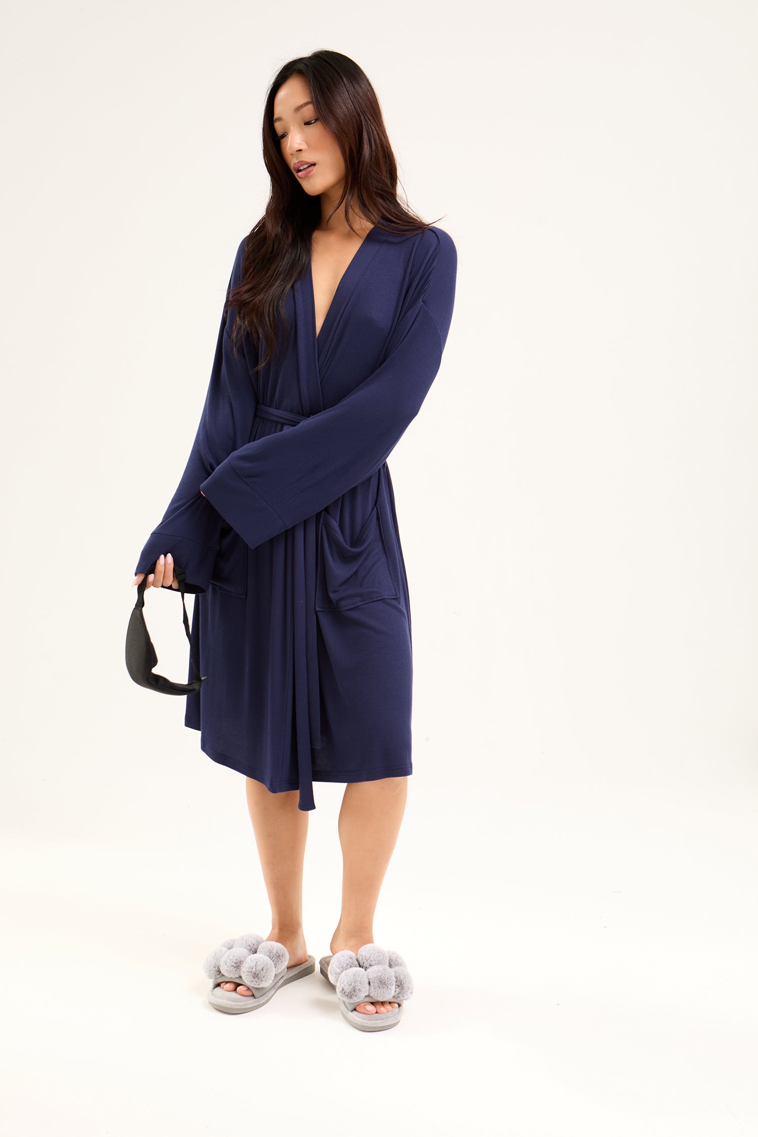 EcoVero Ribbed Robe in Midnight