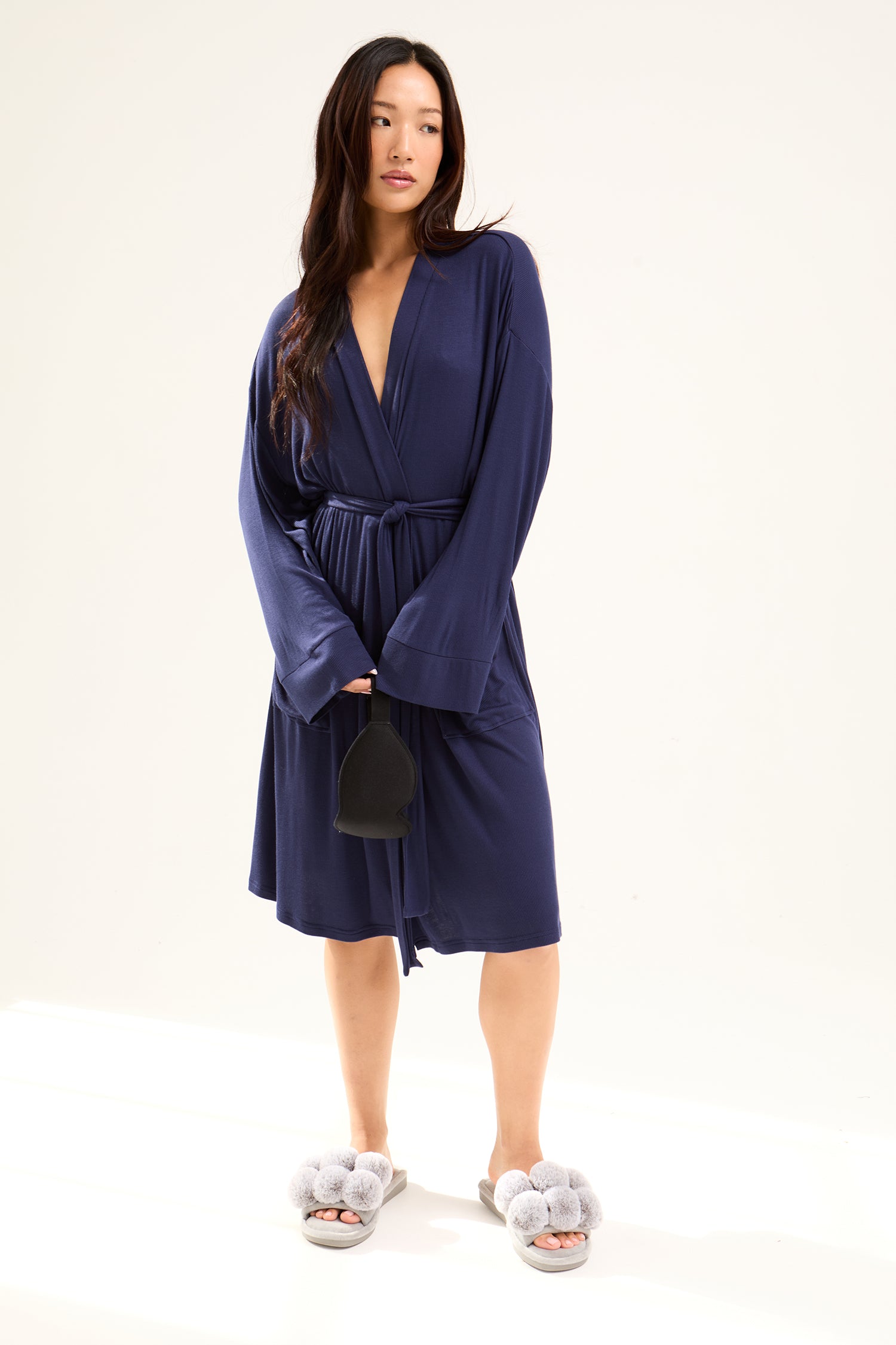 EcoVero Ribbed Robe in Midnight
