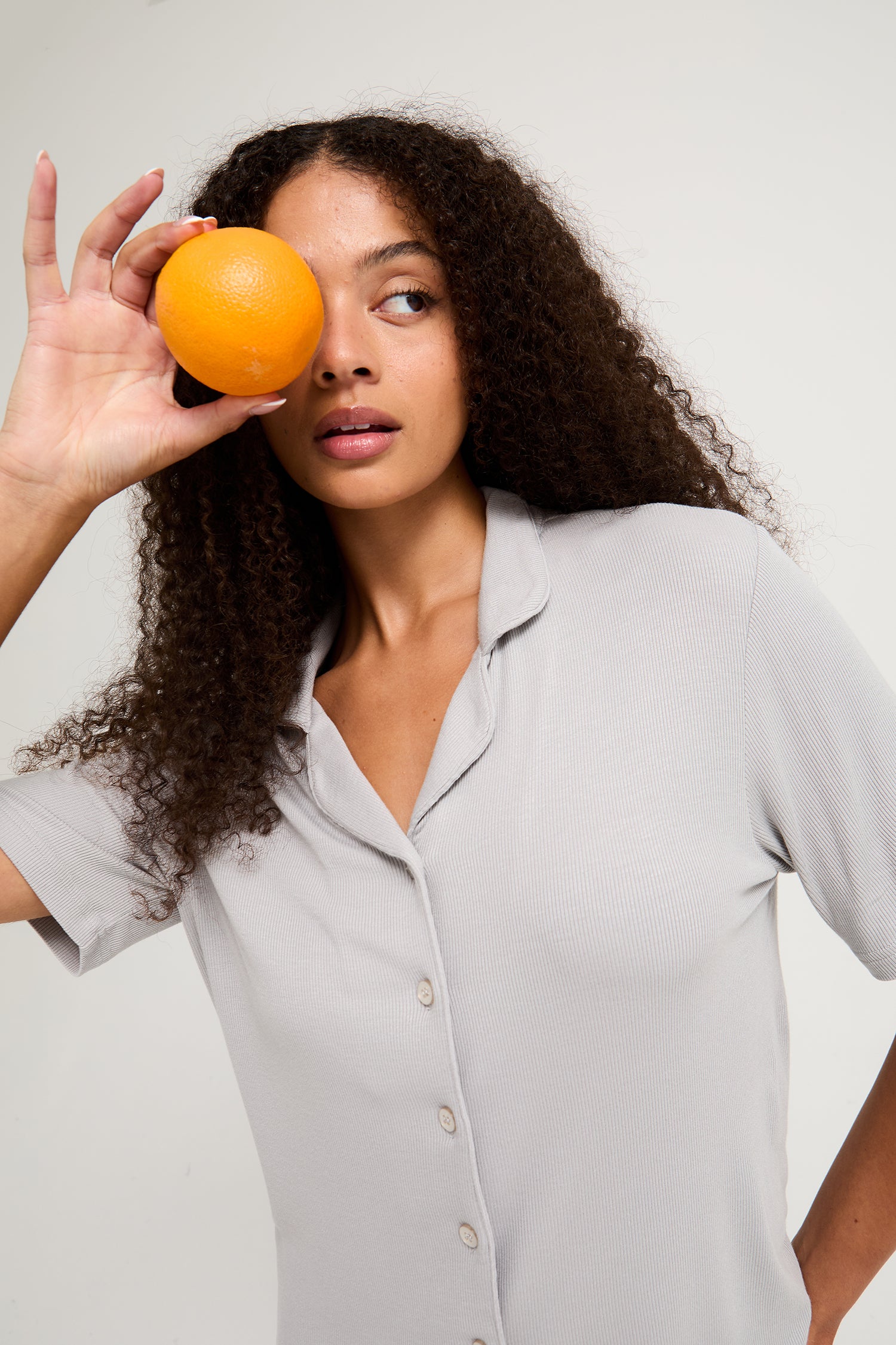 EcoVero Ribbed Shirt Capri Set in Grey