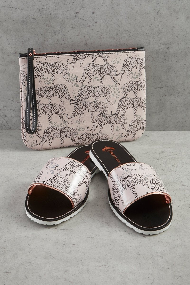 Leopard Printed Slide and Clutch SetSandals