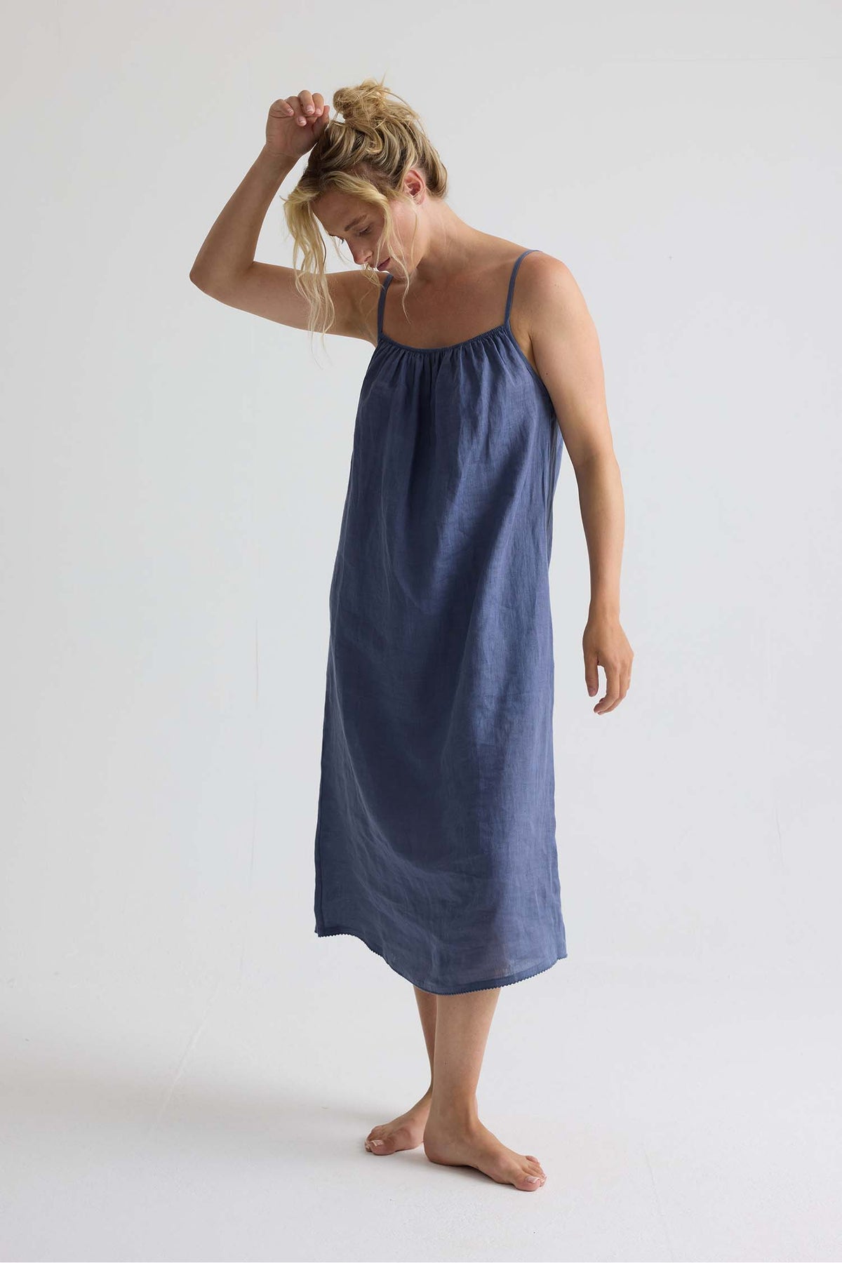 Linen Midi Dress In Folkestone Grey