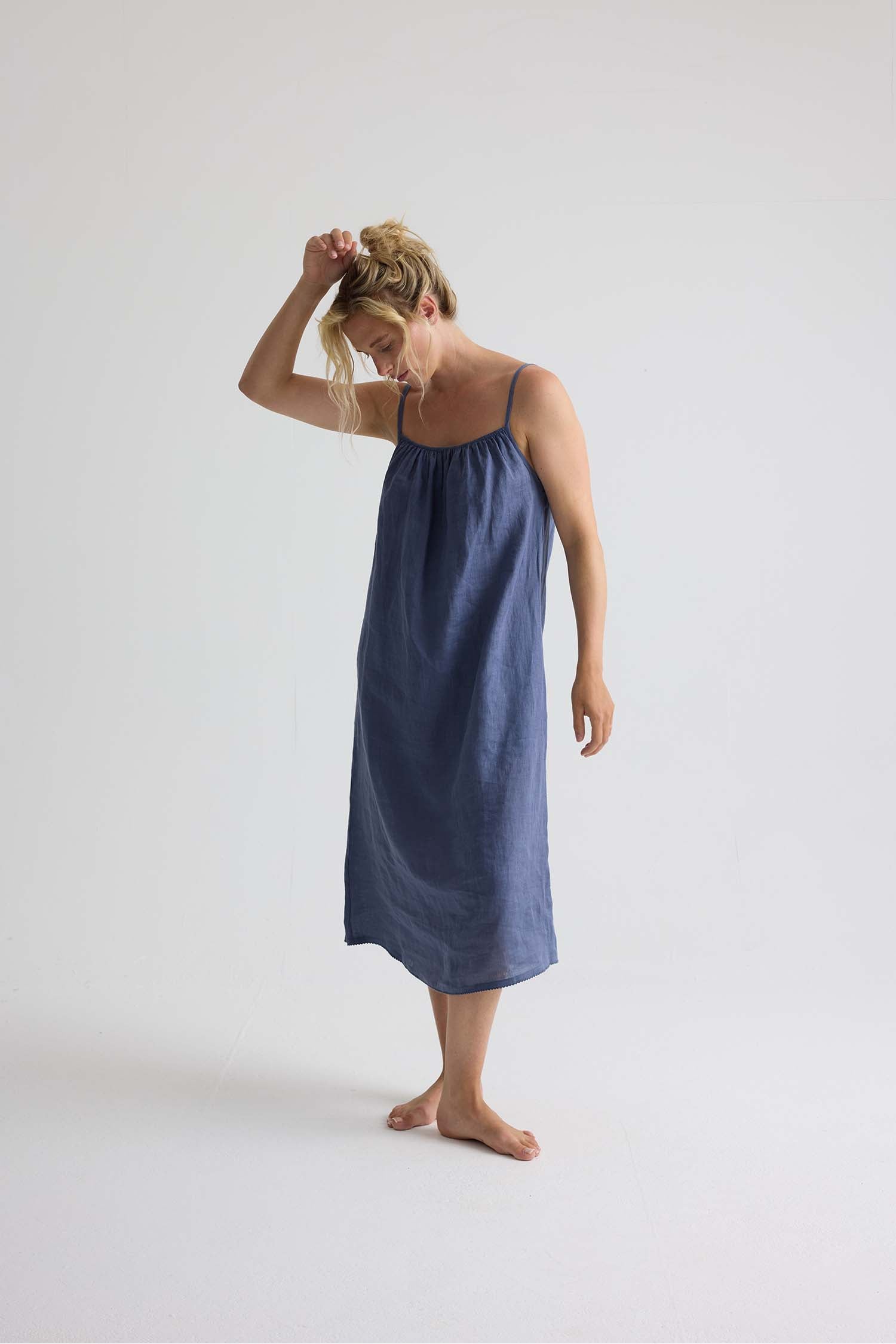 Linen Midi Dress In Folkestone Grey