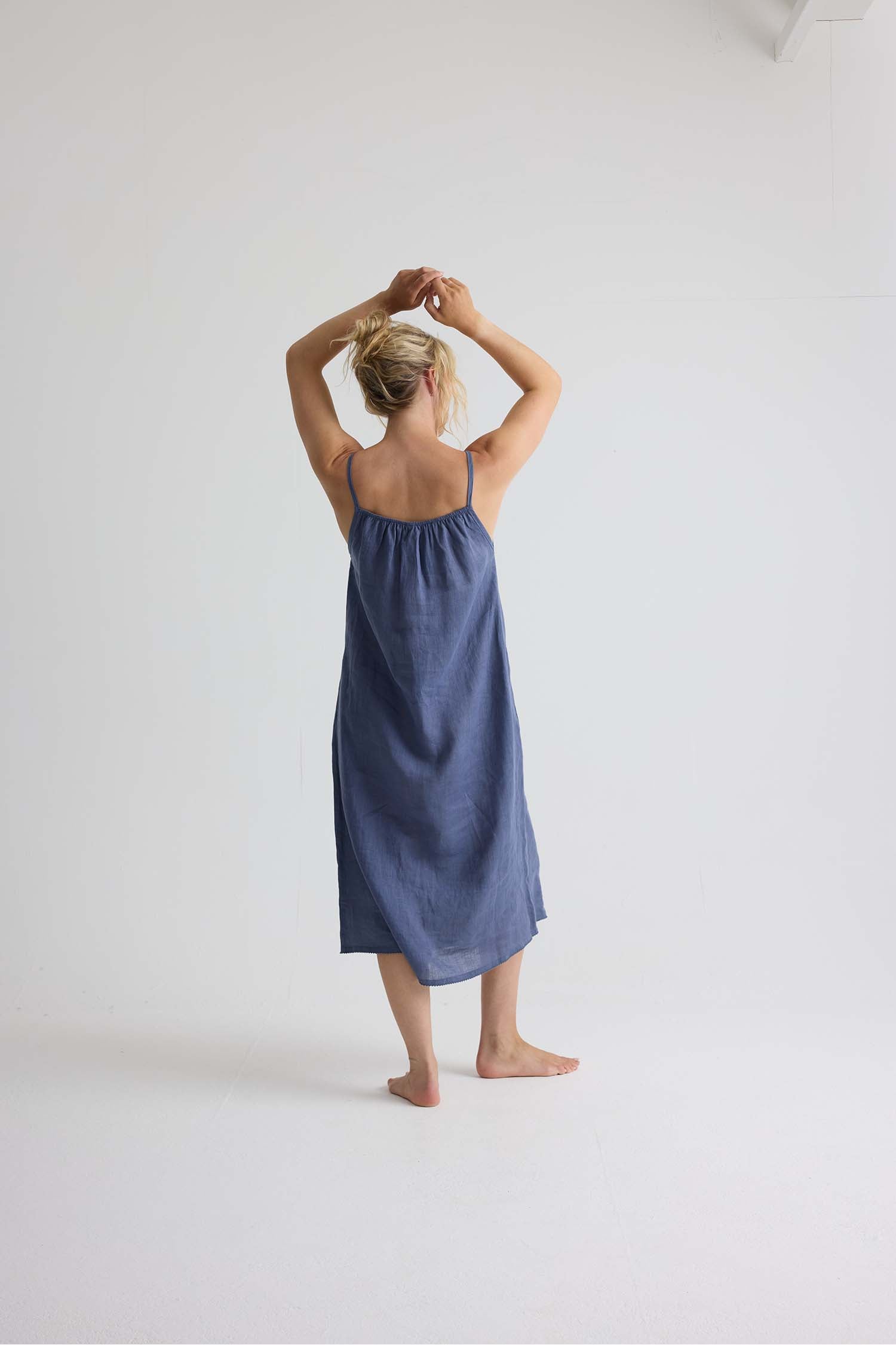 Linen Midi Dress In Folkestone Grey