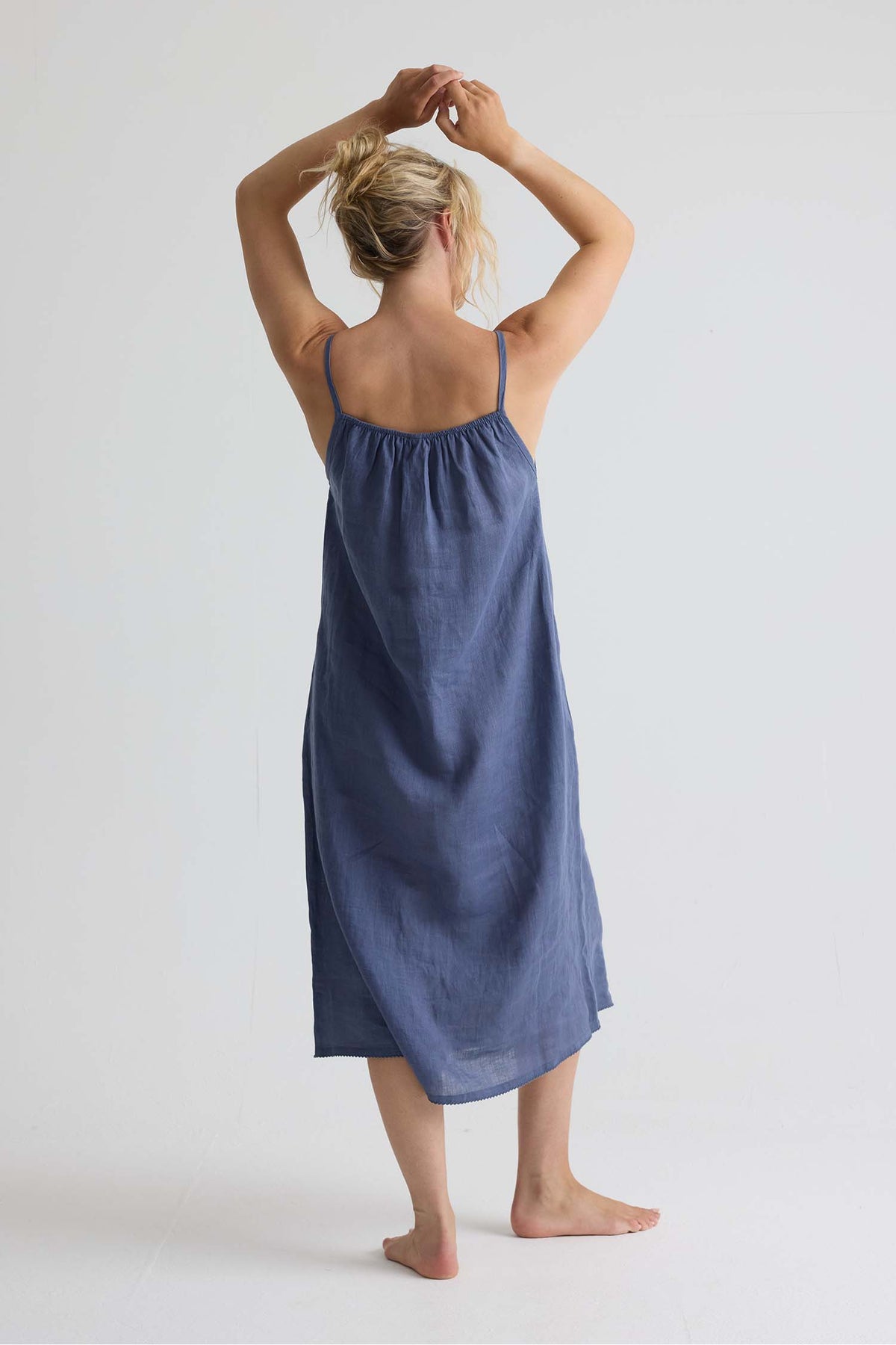 Linen Midi Dress In Folkestone Grey