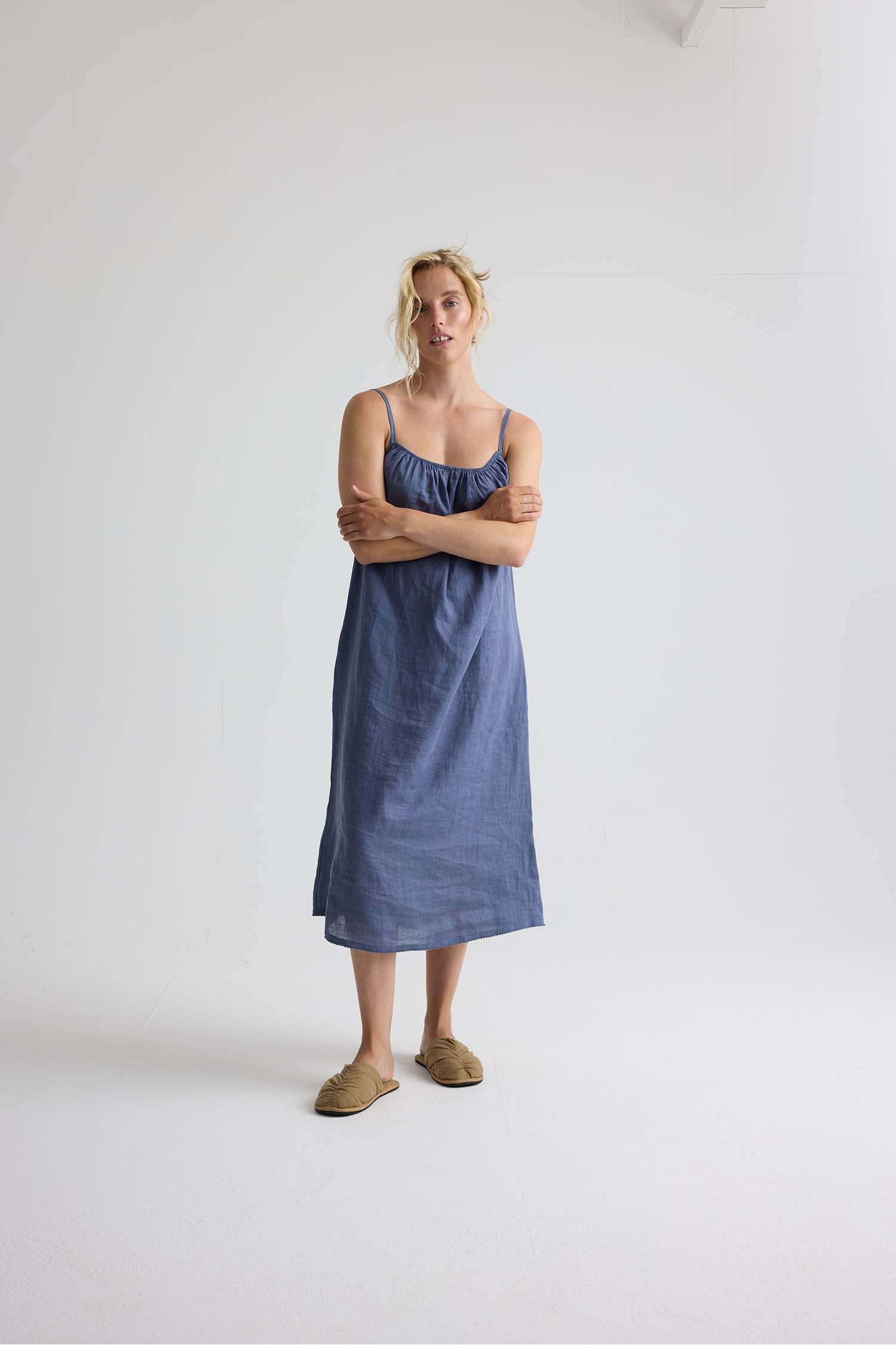 Linen Midi Dress In Folkestone Grey