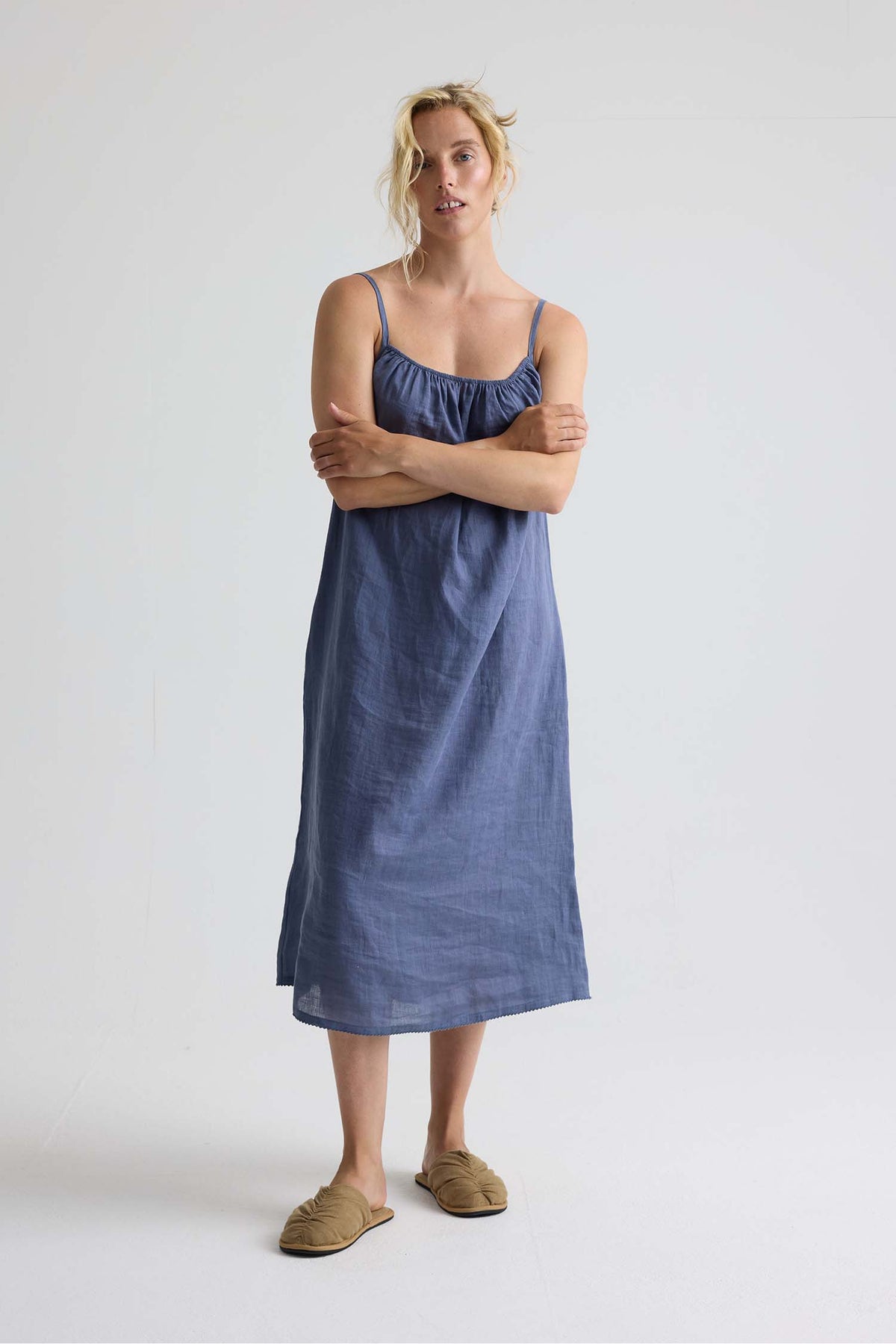 Linen Midi Dress In Folkestone Grey
