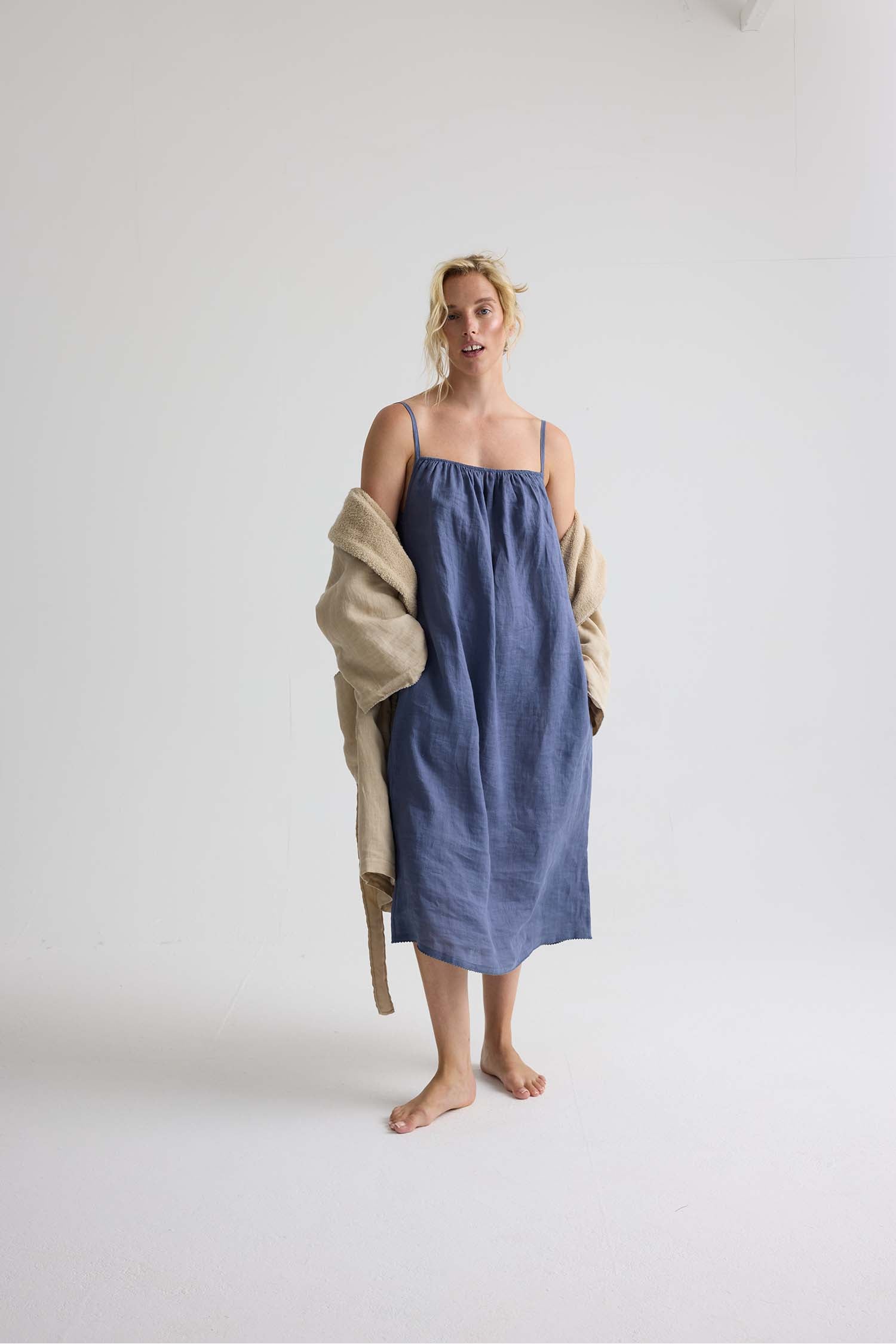 Linen Midi Dress In Folkestone Grey