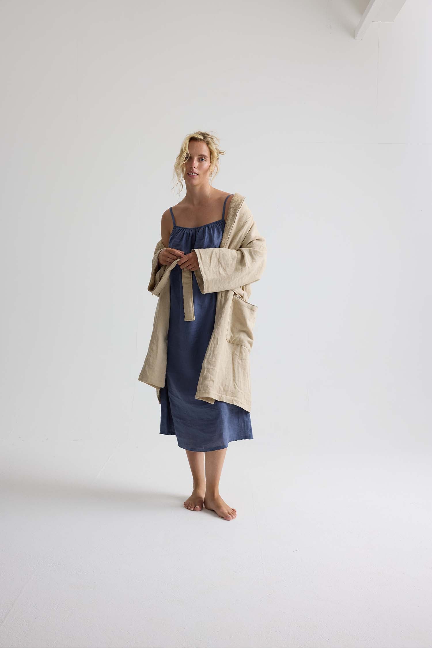 Linen Midi Dress In Folkestone Grey