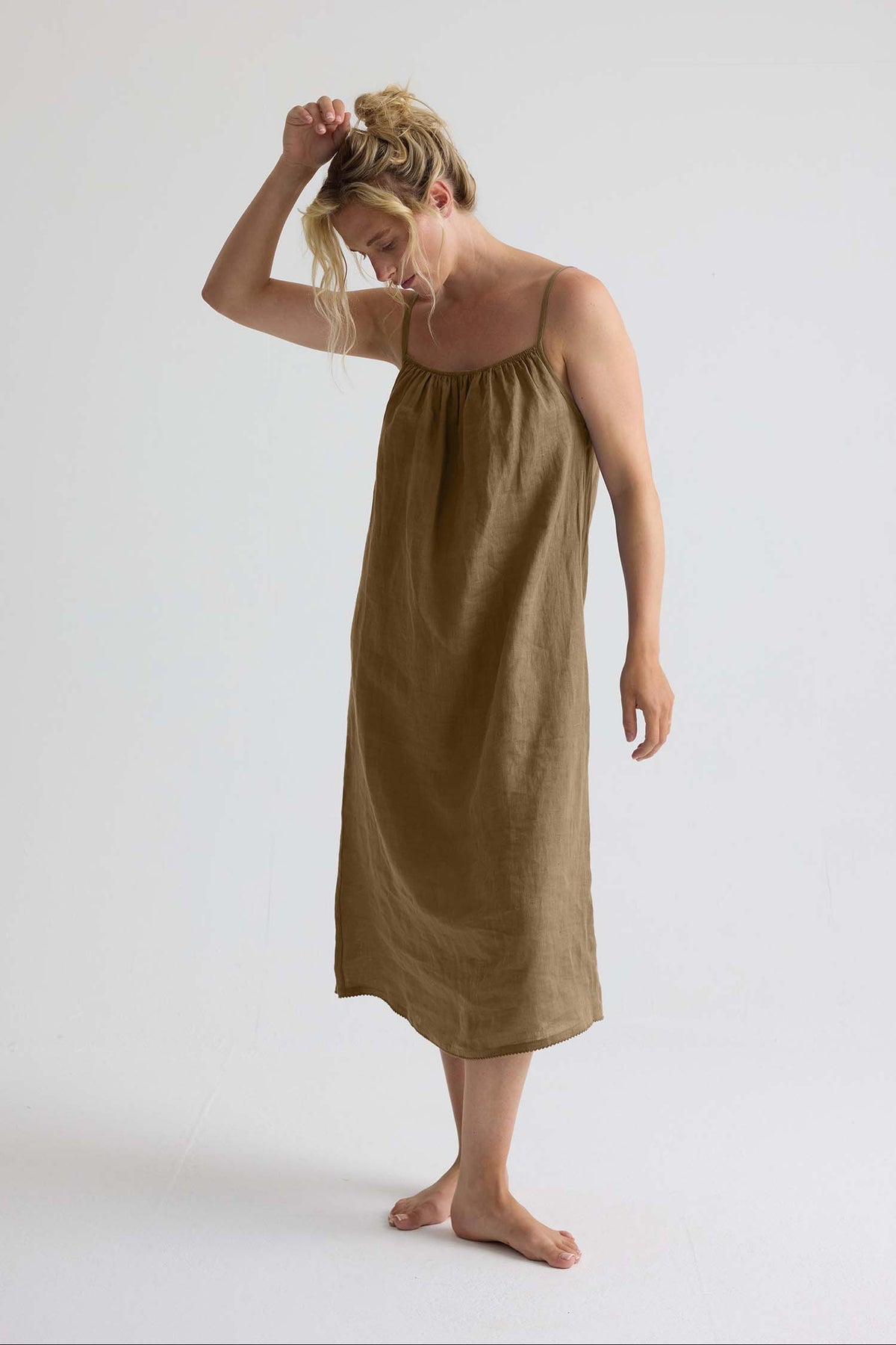 Linen Midi Dress In Overland Trek