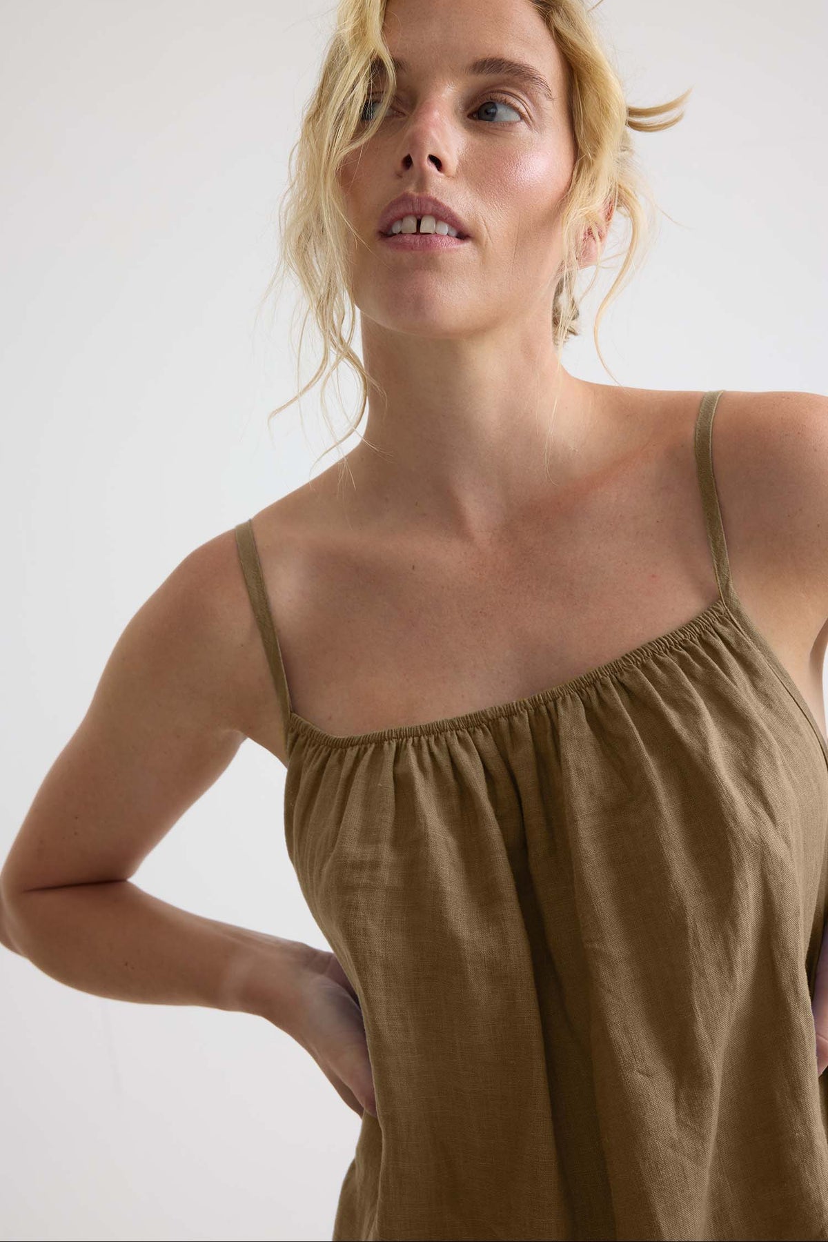 Linen Midi Dress In Overland Trek