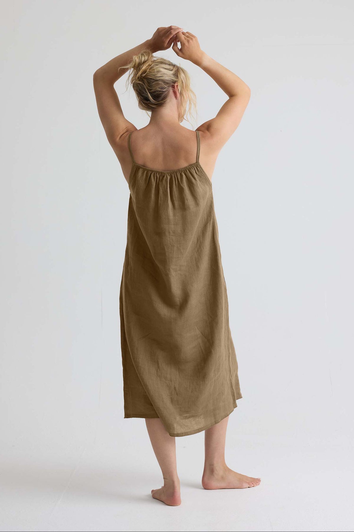 Linen Midi Dress In Overland Trek