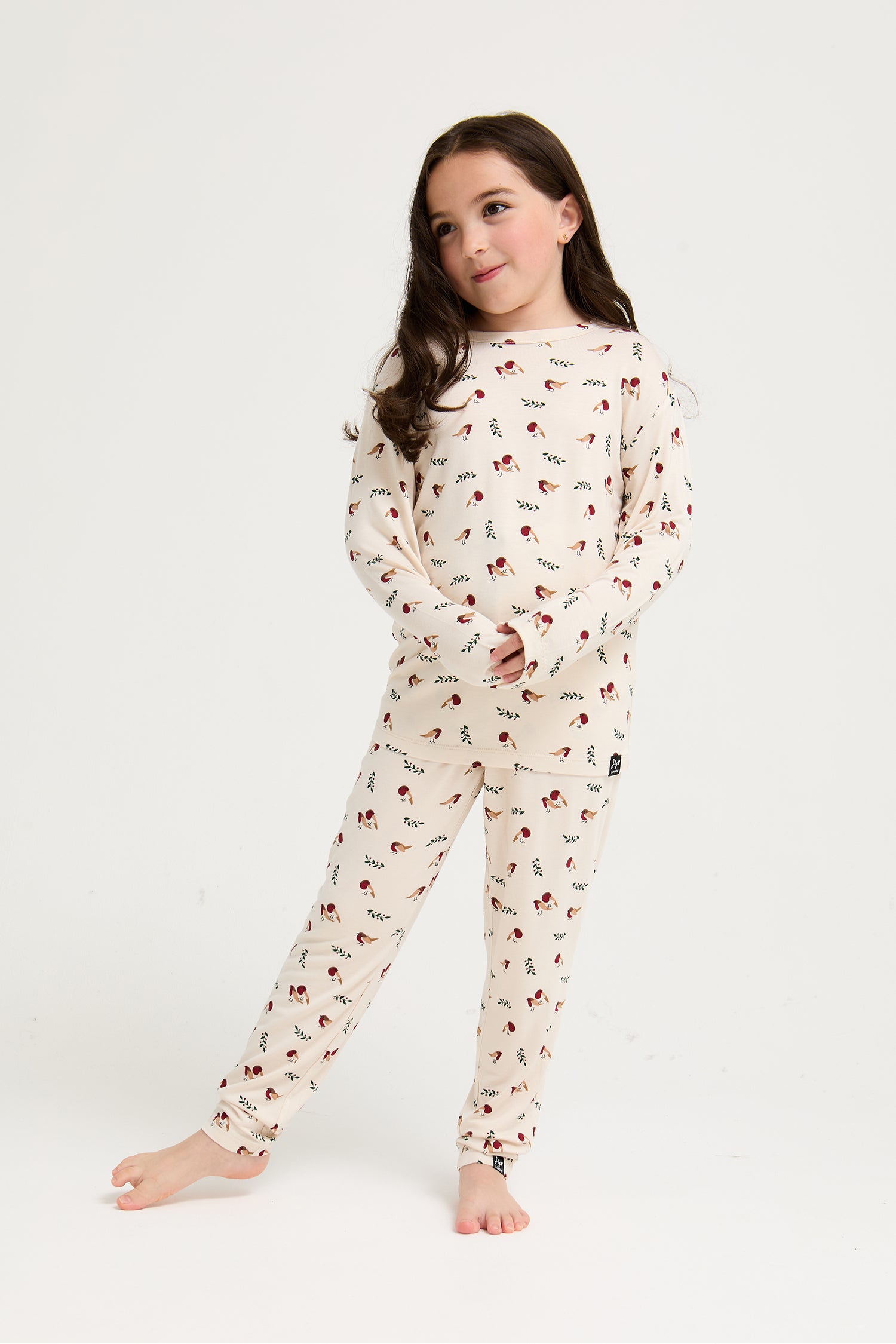 Little You Bamboo Festive Pyjama Set in Robin Print