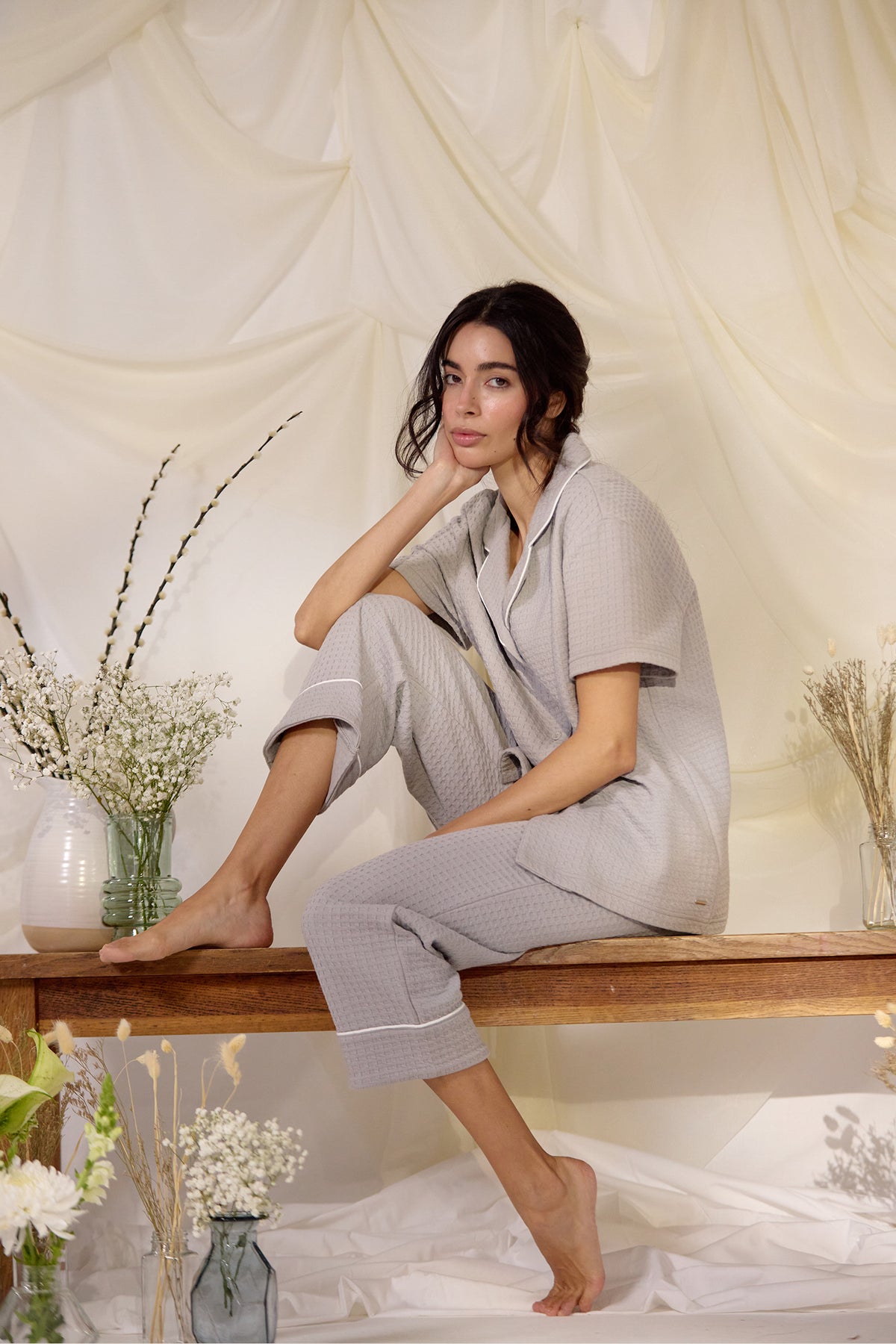 Luxury Suite Waffle Short Shirt Trouser Set
