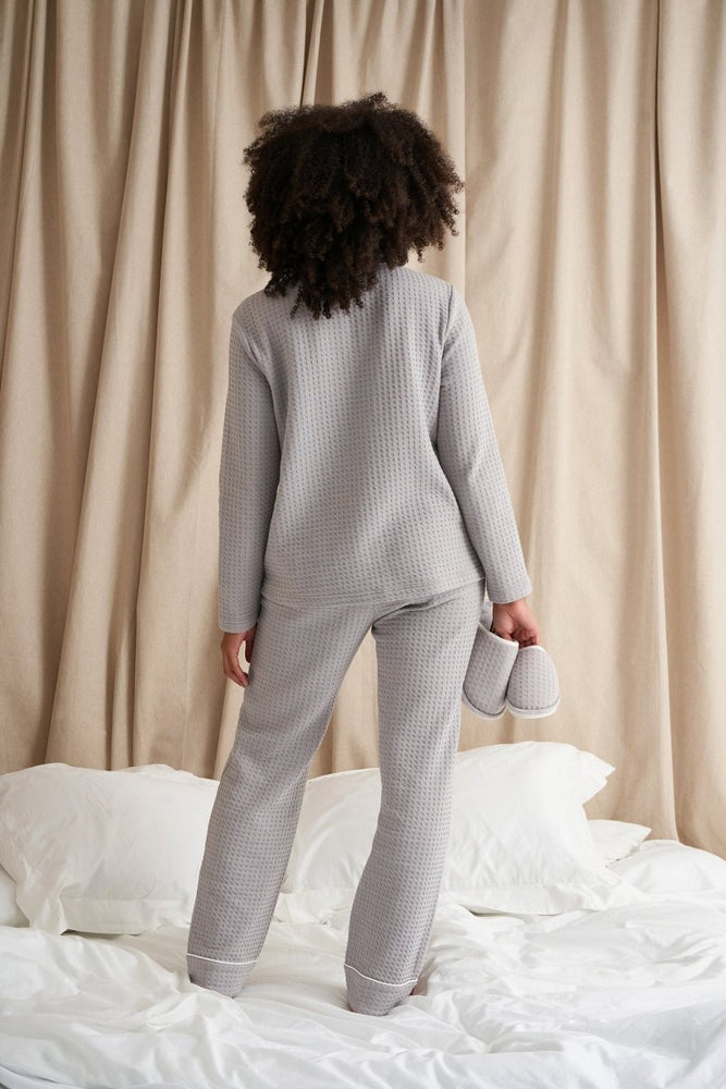 Luxury Suite Waffle PJ Set in Grey | Luxury Cotton Blend Pyjamas ...
