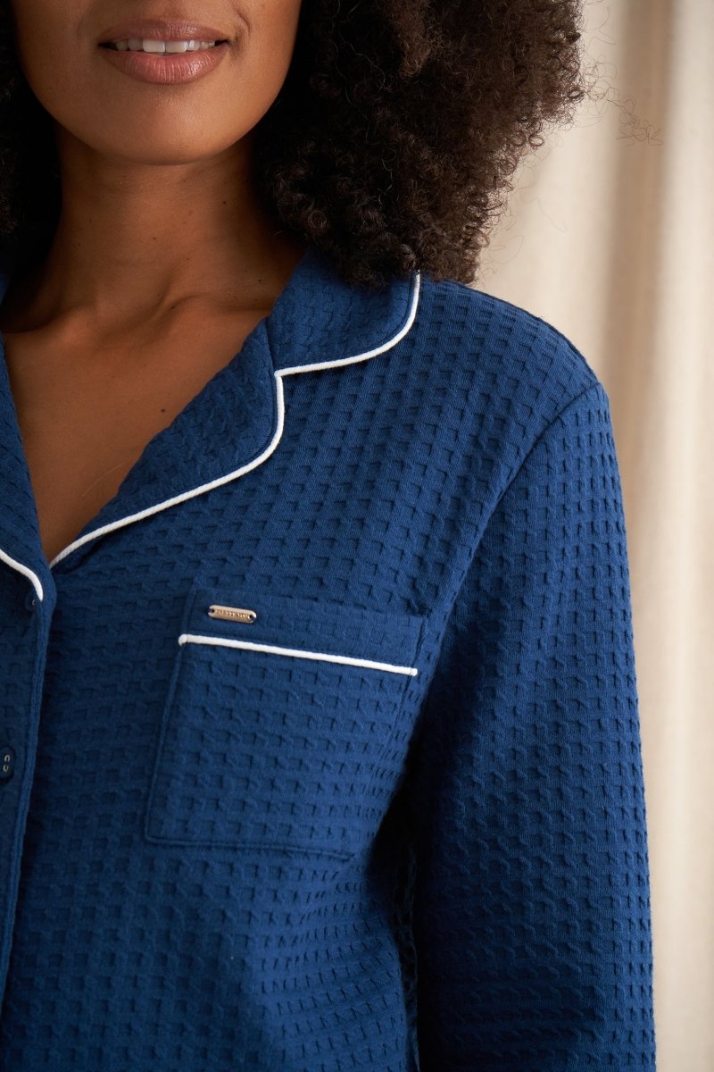 Luxury Suite Waffle PJ Set in Marine BlueNightwear