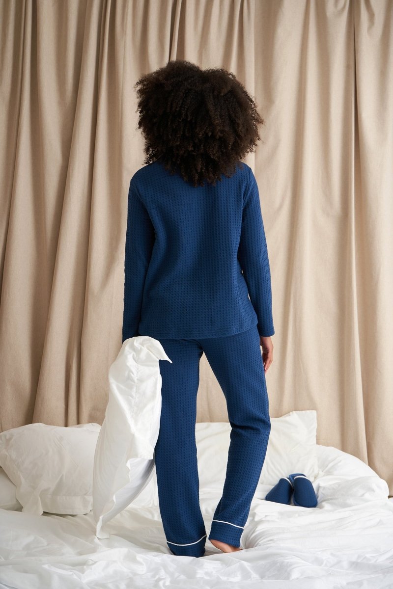 Luxury Suite Waffle PJ Set in Marine BlueNightwear
