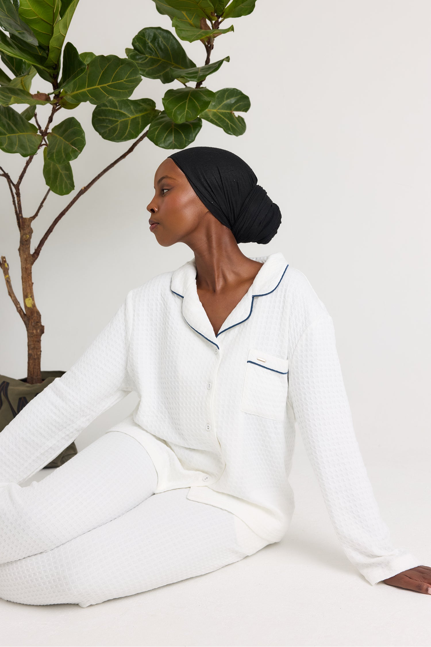 Luxury Suite Waffle PJ Set in White