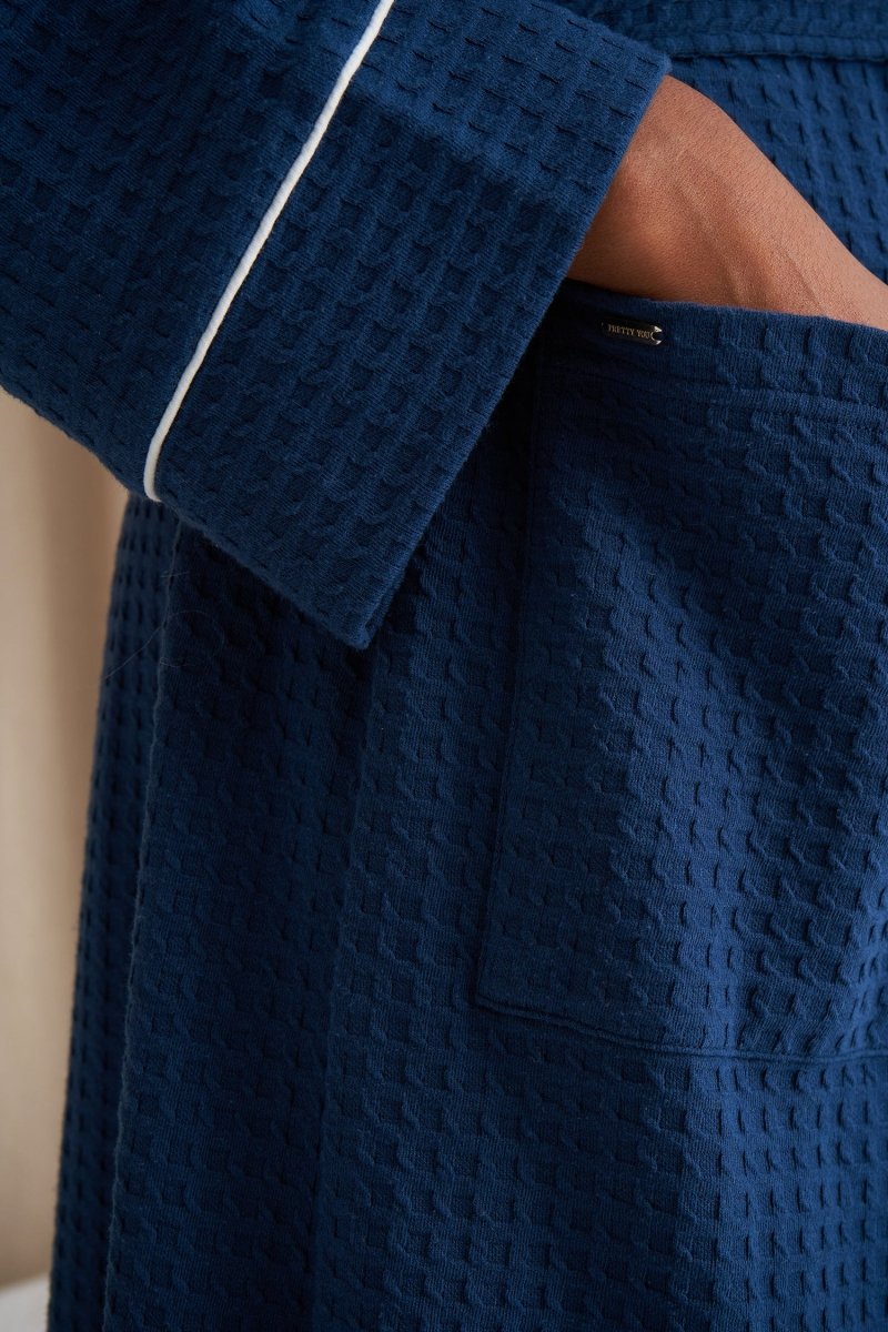 Luxury Suite Waffle Robe in Marine BlueNightwear