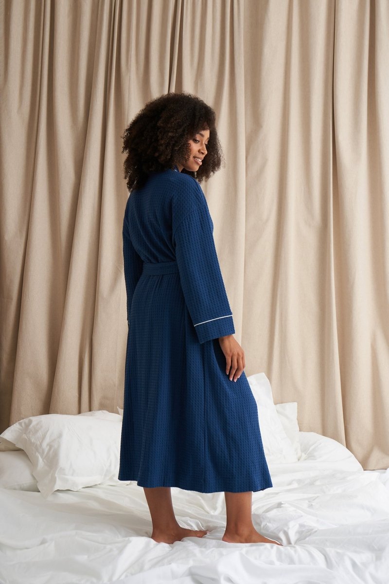 Luxury Suite Waffle Robe in Marine BlueNightwear