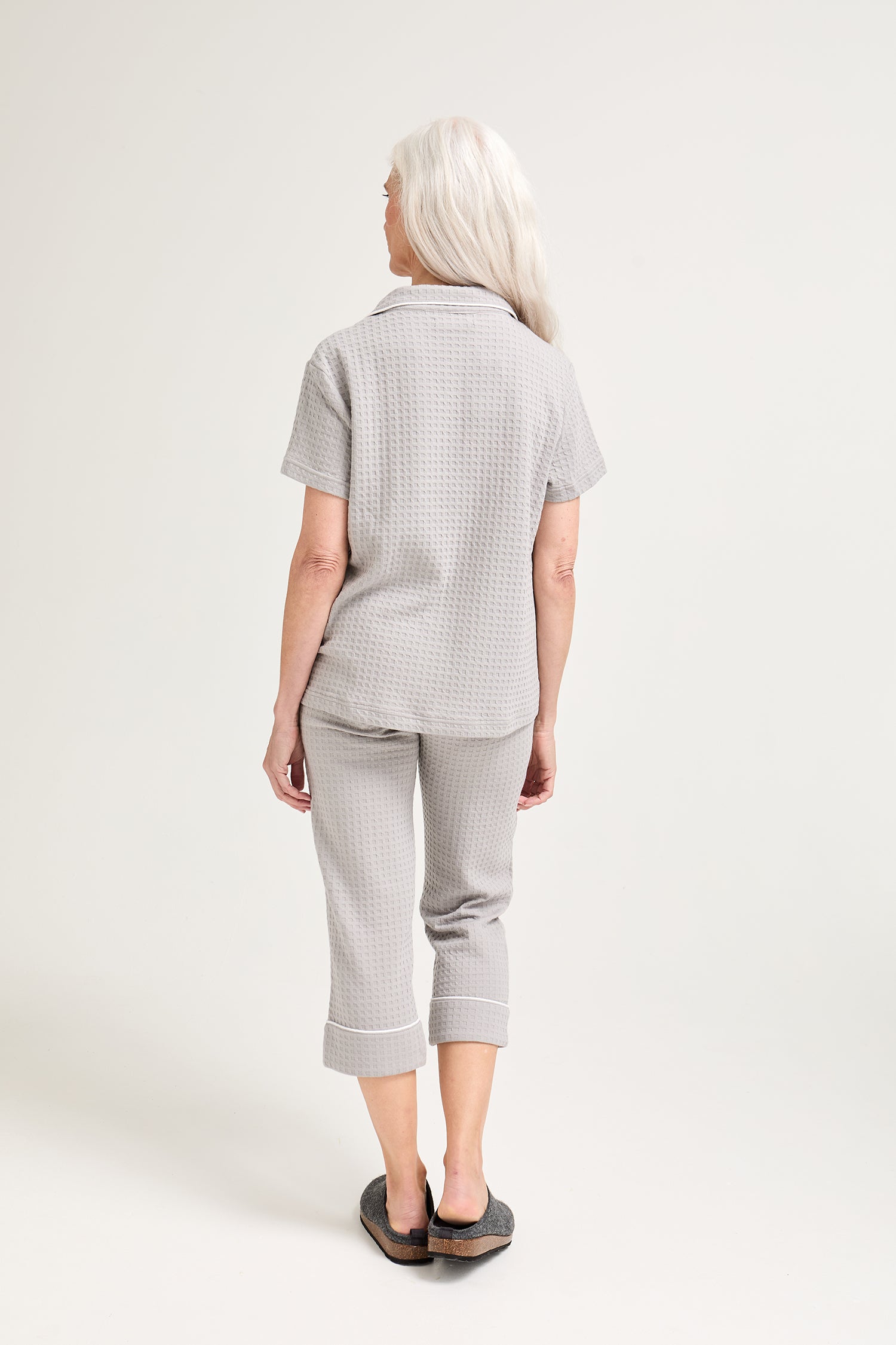 Luxury Suite Waffle Short Shirt Trouser Set in Gray