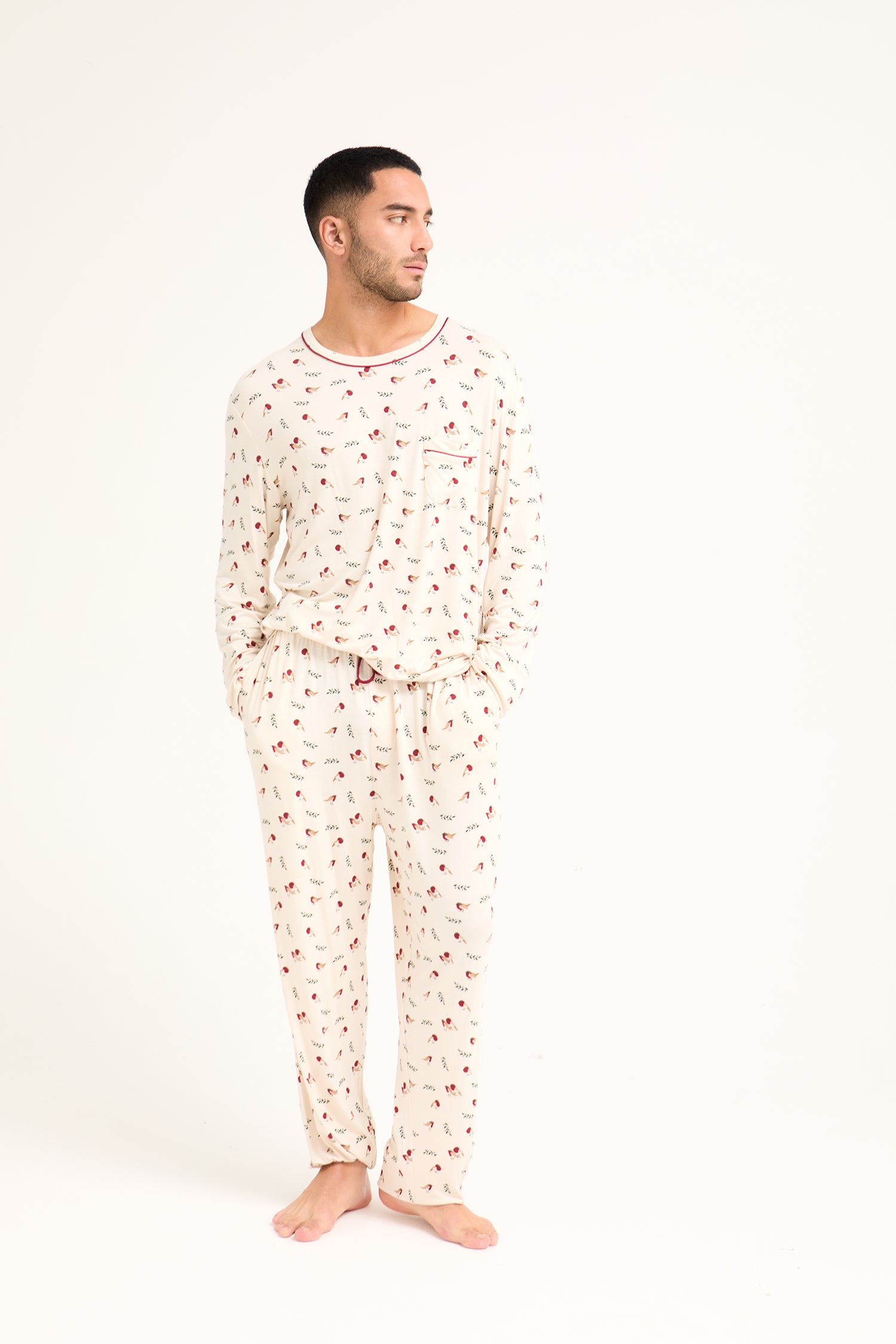 Mister You Bamboo Festive Pyjama Set in Robin Print