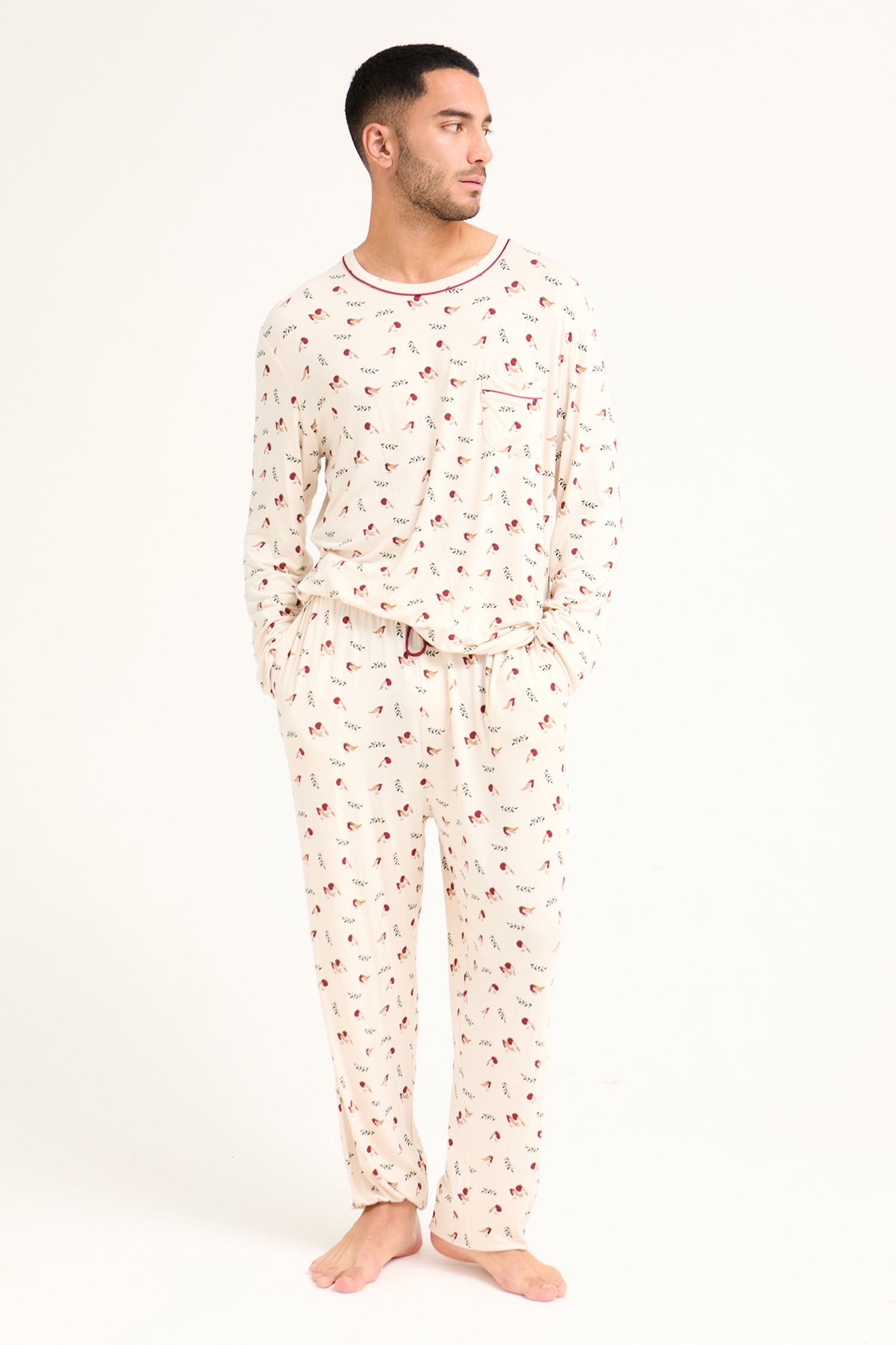 Mister You Bamboo Festive Pyjama Set in Robin Print