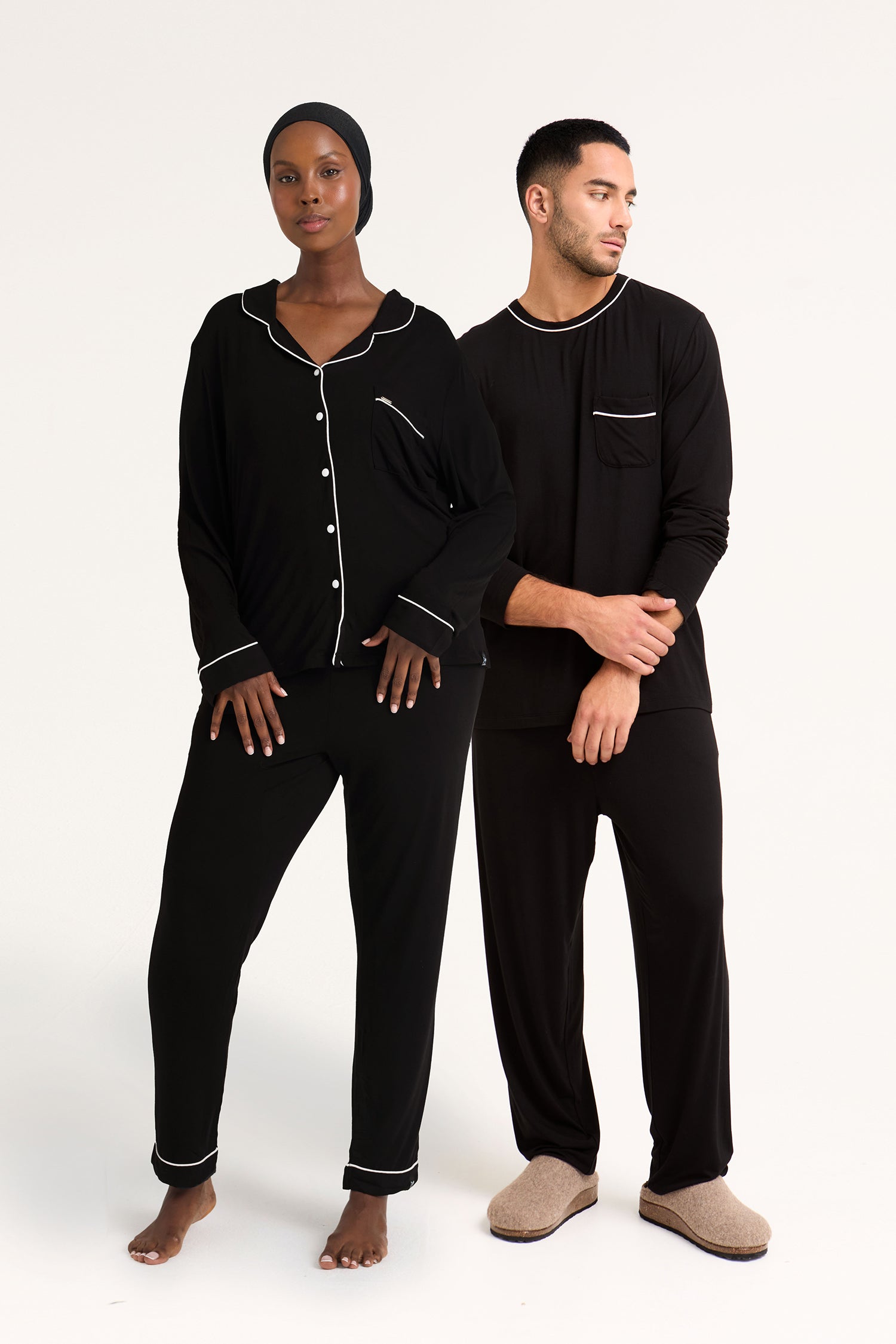 His and Hers Bamboo Pyjama Sets in Black