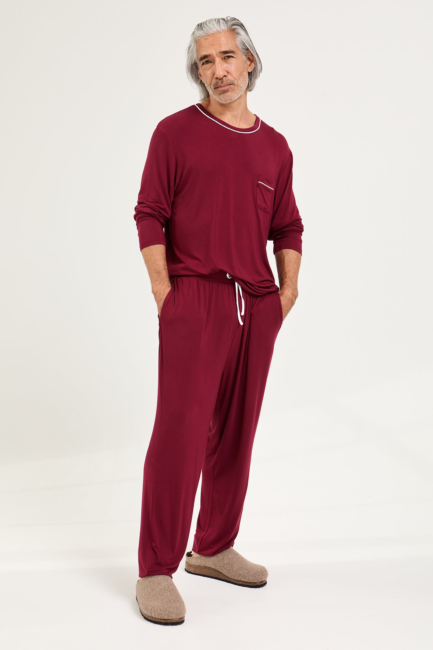 His and Hers Bamboo Pyjama Sets in Claret