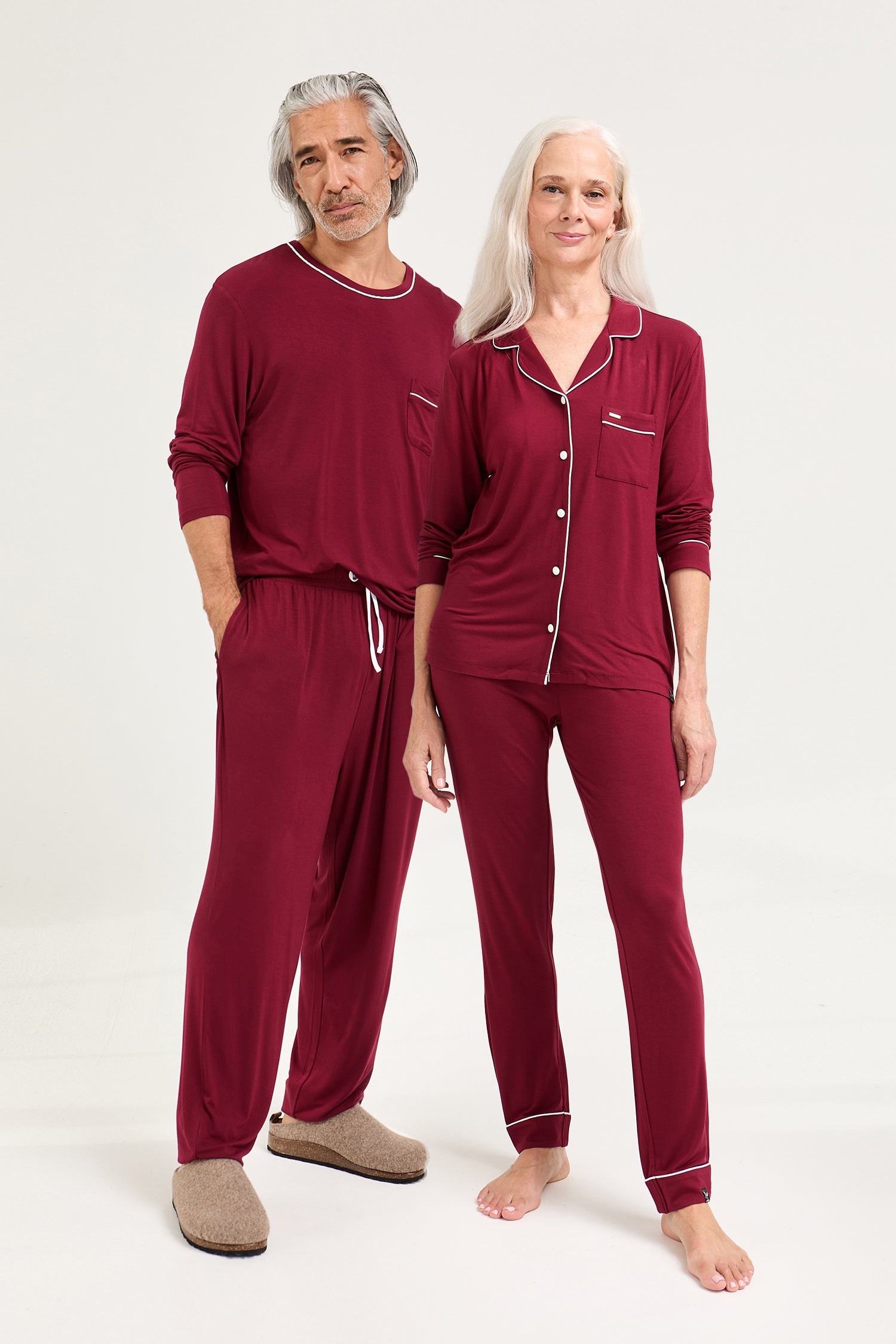 His and Hers Bamboo Pyjama Sets in Claret