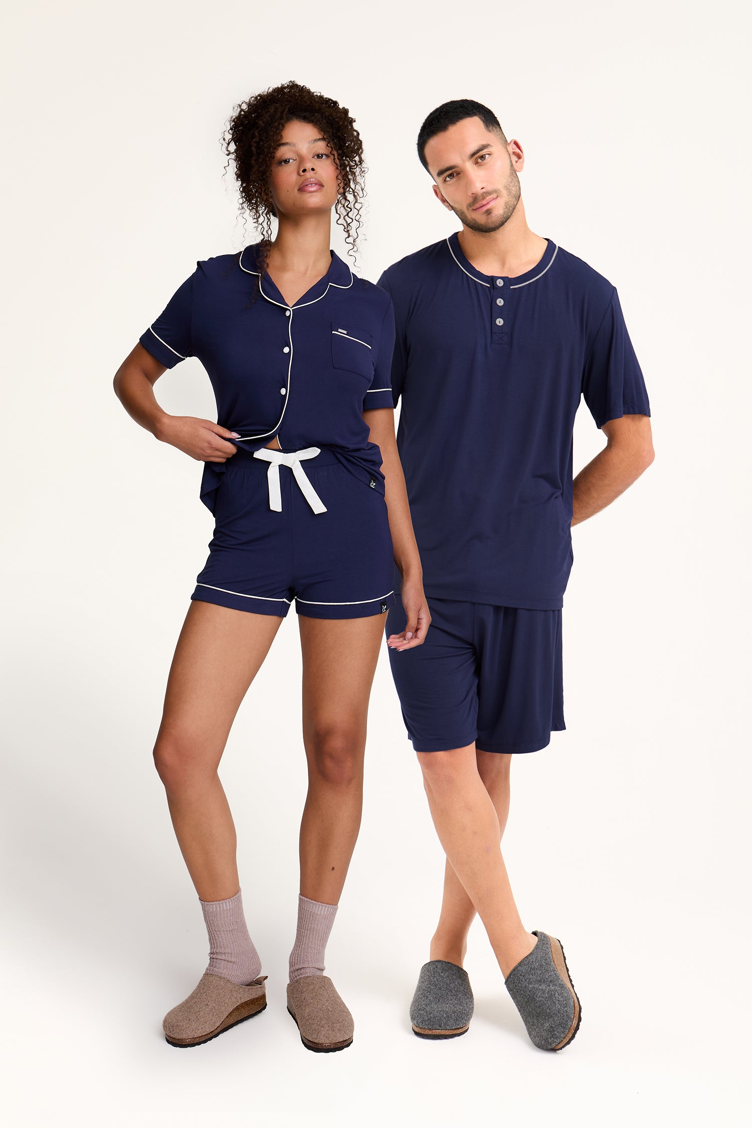His and Hers Bamboo Short Pyjama Sets in Midnight