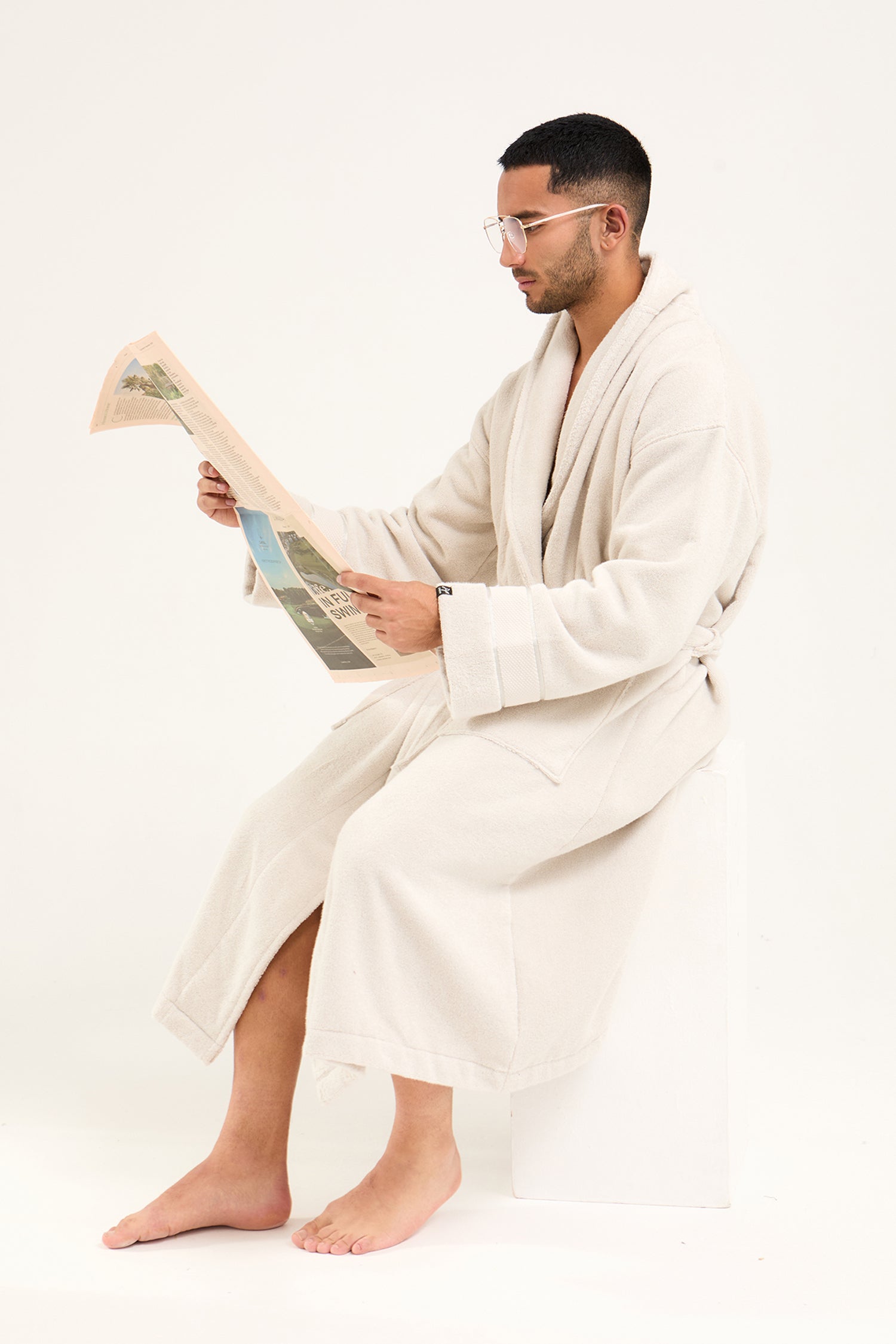 Mister You Bamboo Towelling Robe in Light Grey