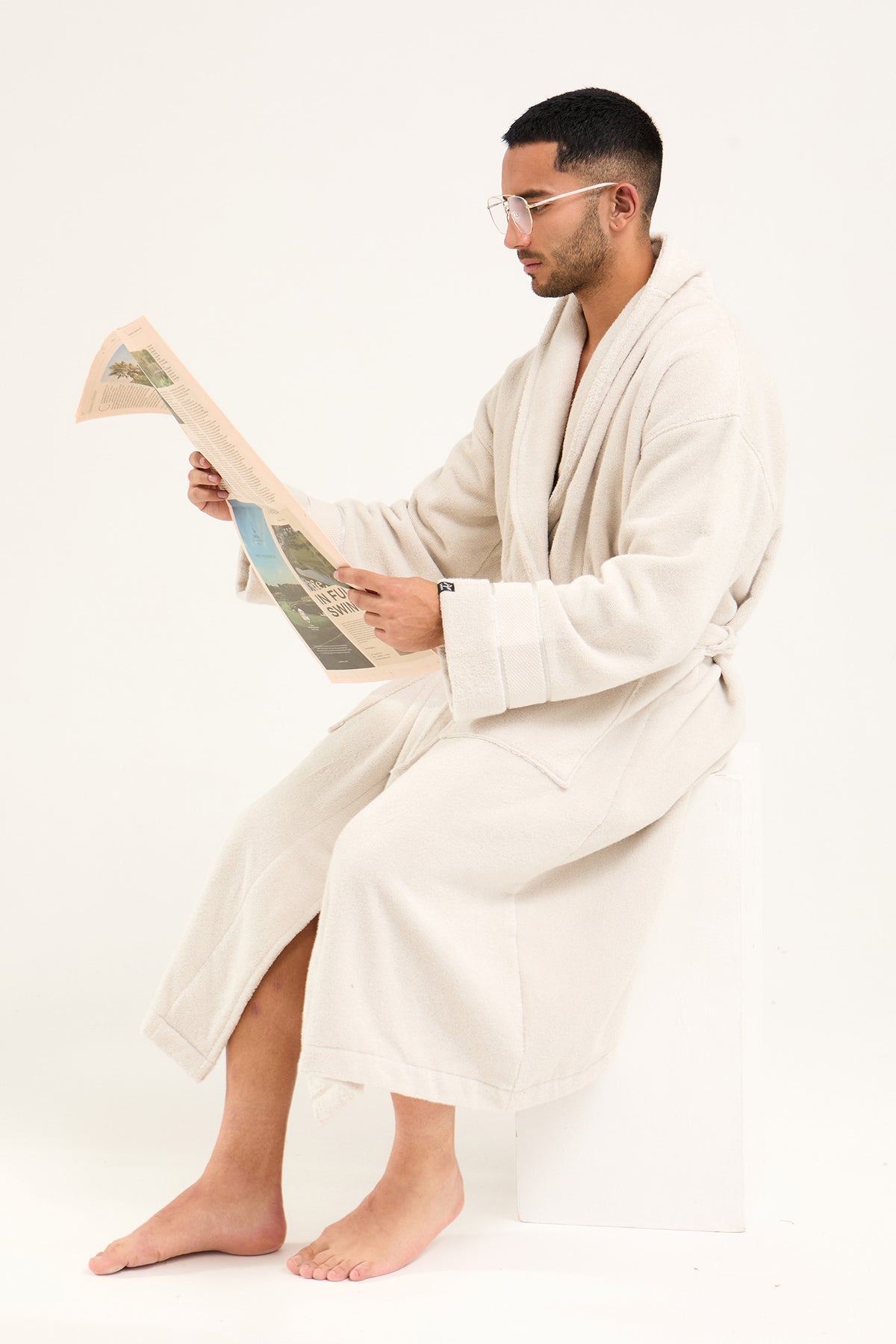 Mister You Bamboo Towelling Robe in Light Grey