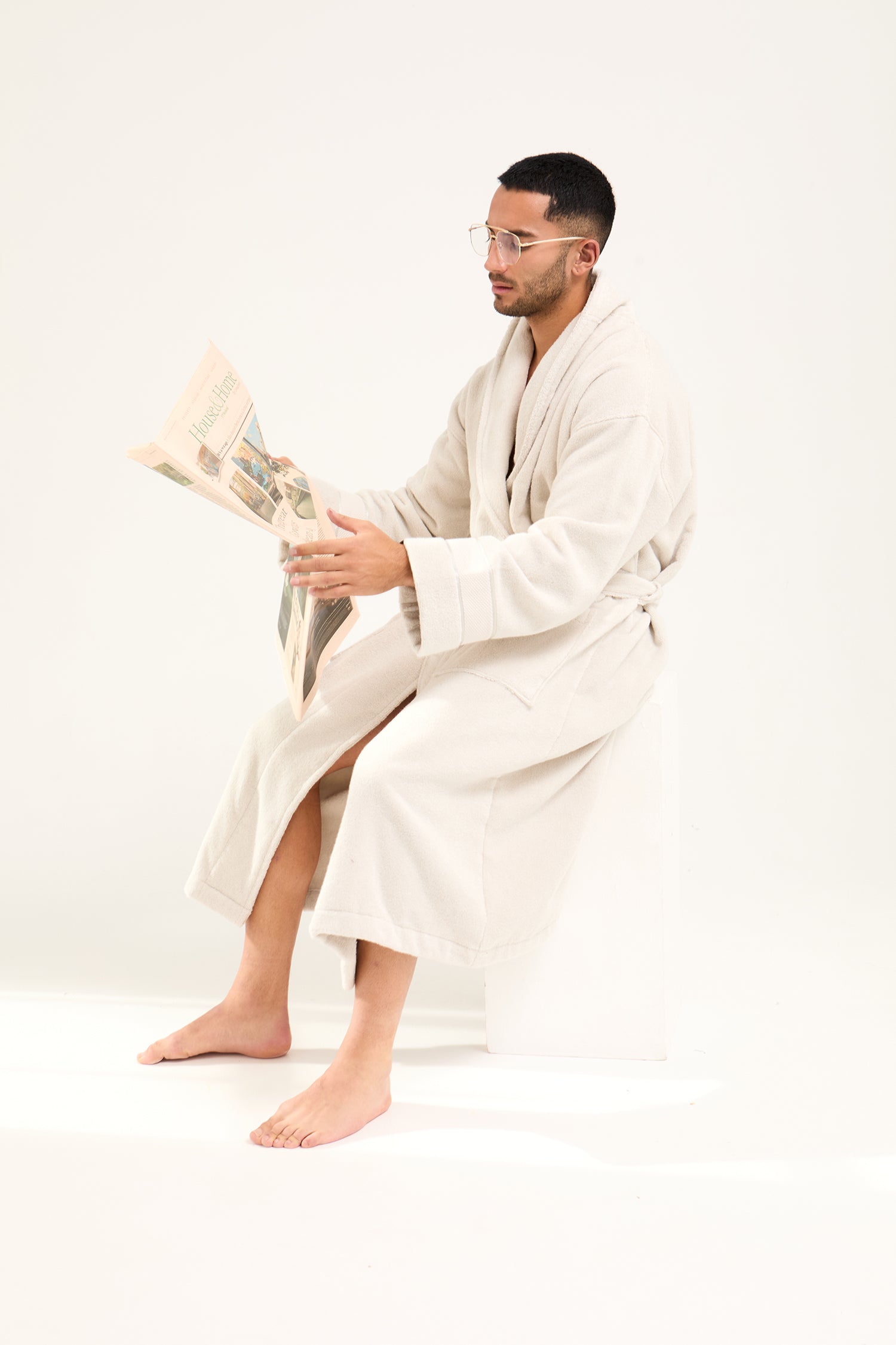 Mister You Bamboo Towelling Robe in Light Grey