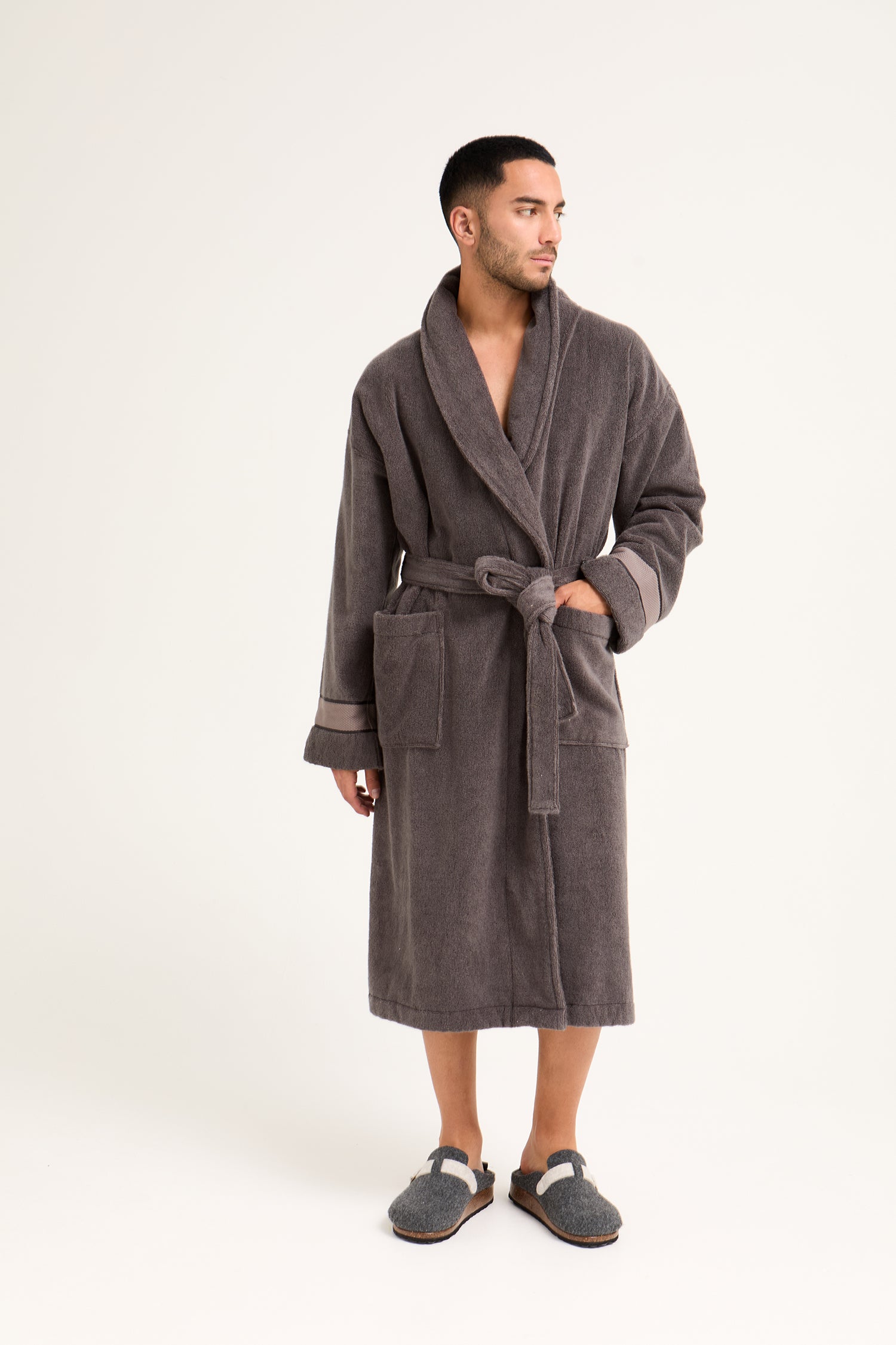 Mister You Bamboo Towelling Robe in Smoke Grey