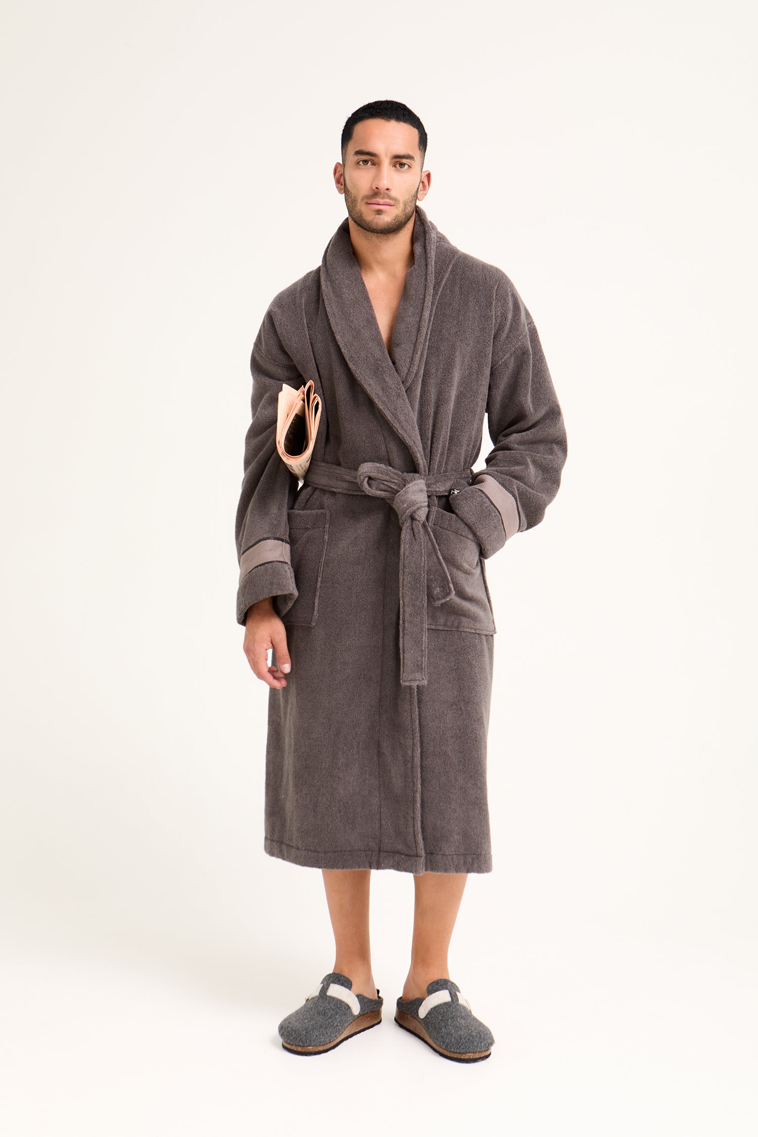 Mister You Bamboo Towelling Robe in Smoke Grey