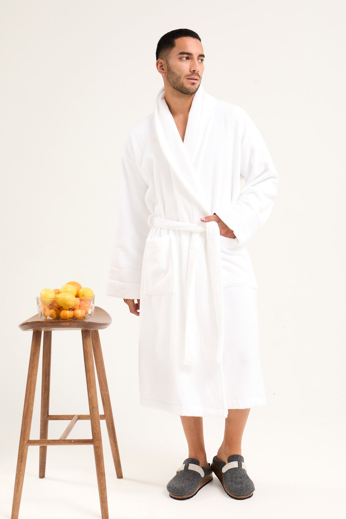 Mister You Bamboo Towelling Robe in Cloud White