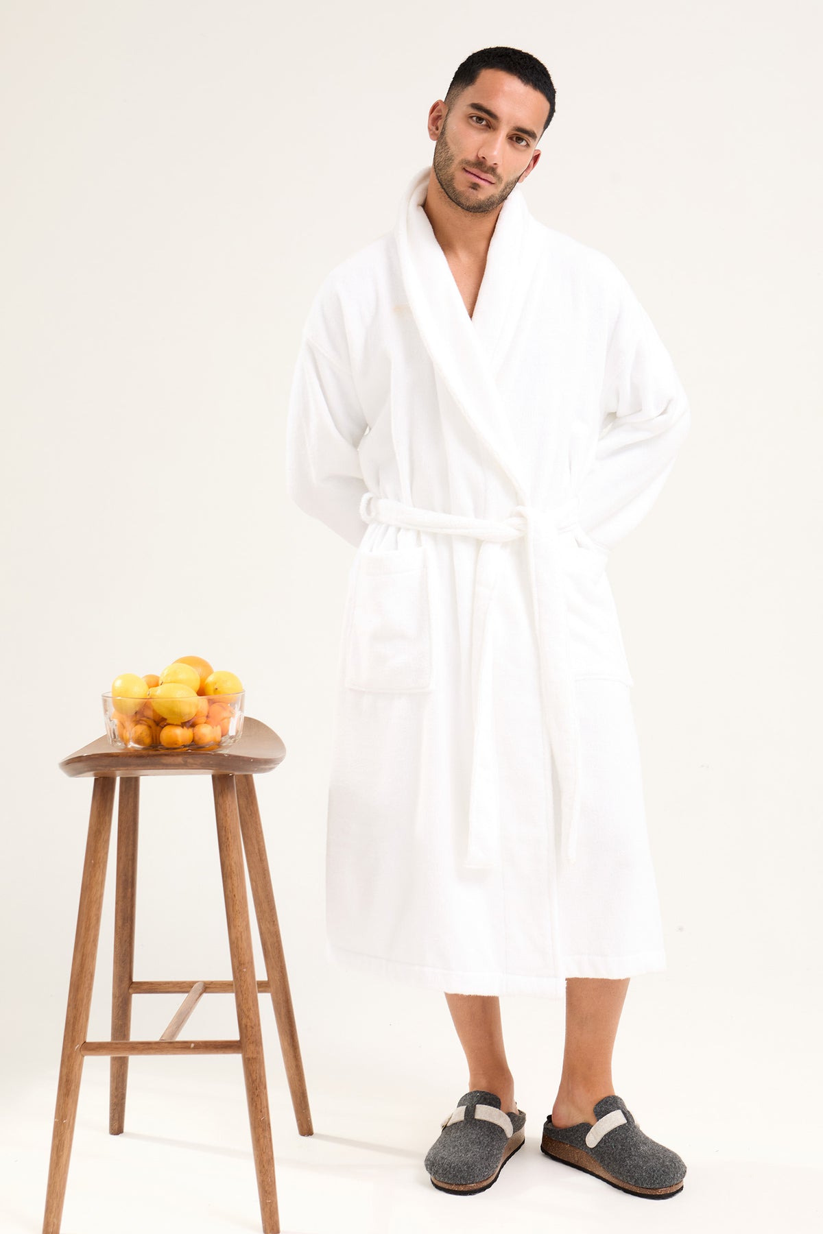 Mister You Bamboo Towelling Robe in Cloud White