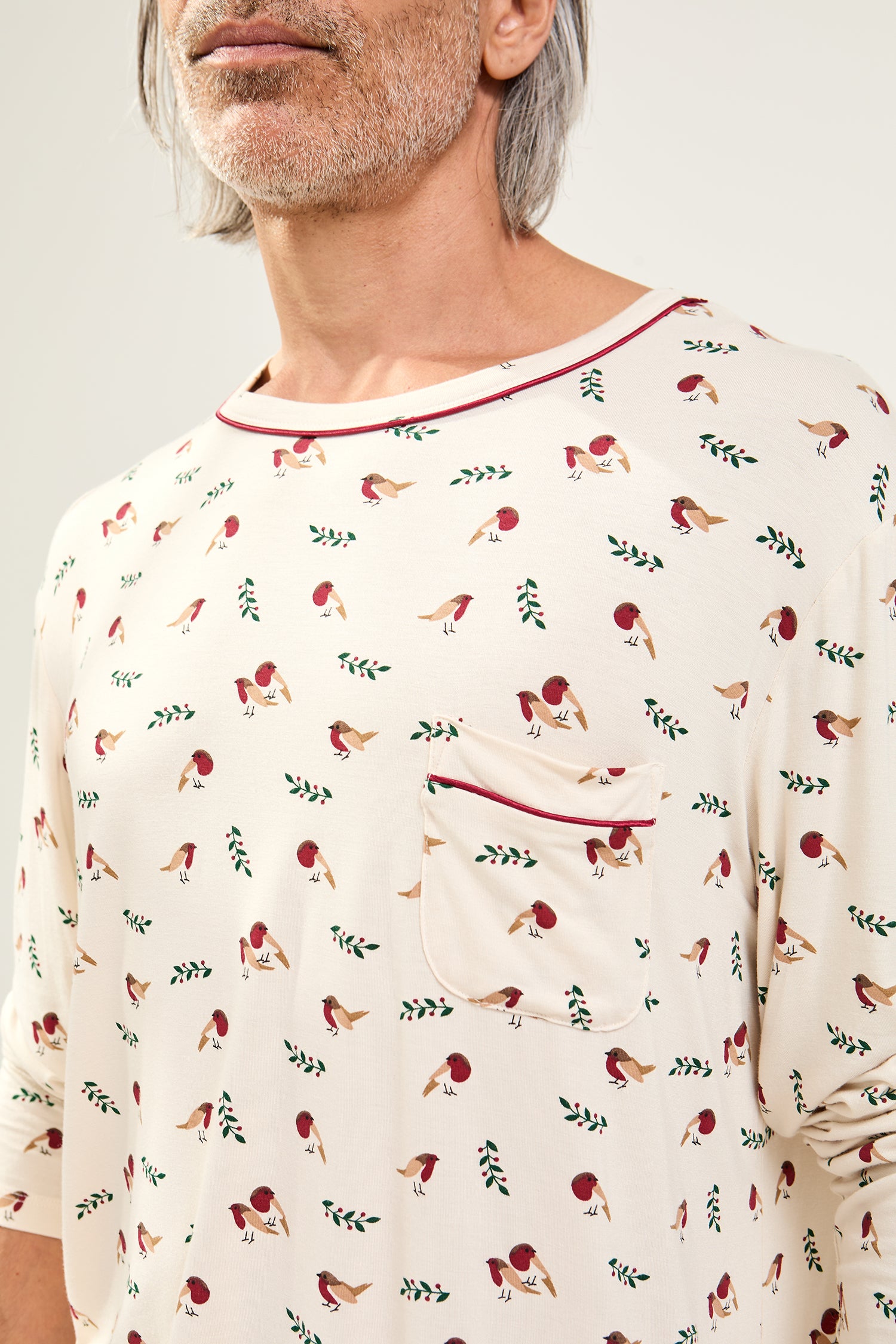 Mister You Bamboo Festive Pyjama Set in Robin Print