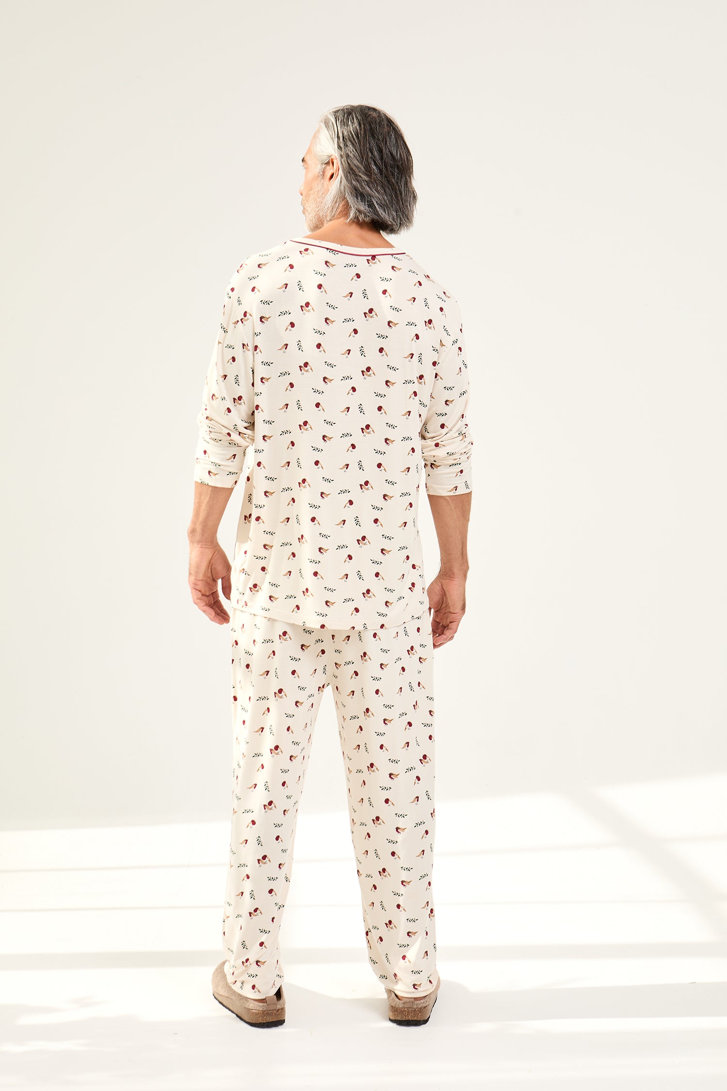 Mister You Bamboo Festive Pyjama Set in Robin Print