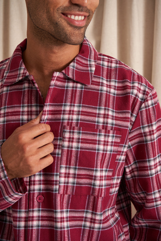 
                  
                    His and Hers Plaid Pyjama Sets in Bordeaux
                  
                