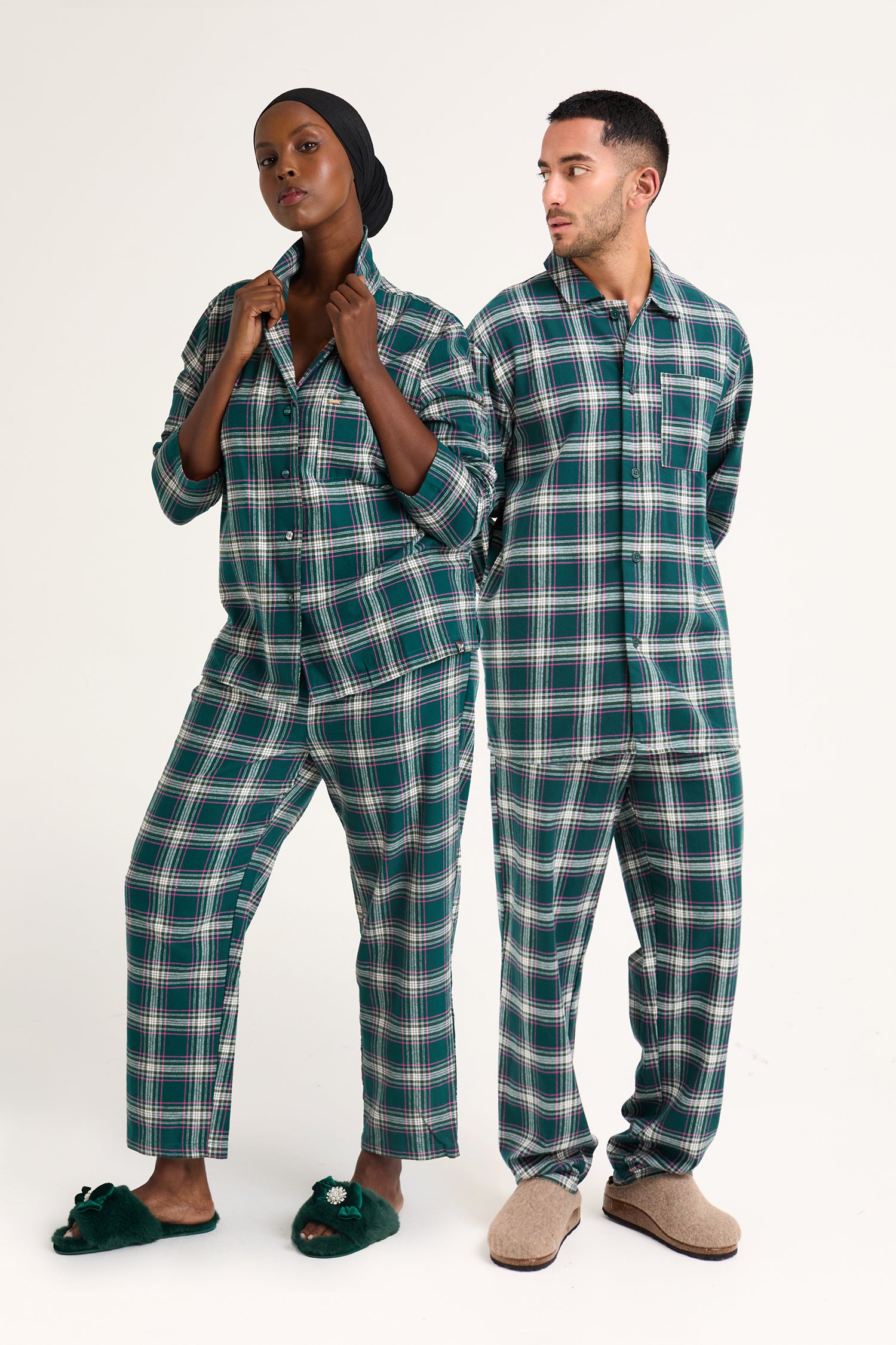 His and Hers Plaid Pyjama Sets in Green