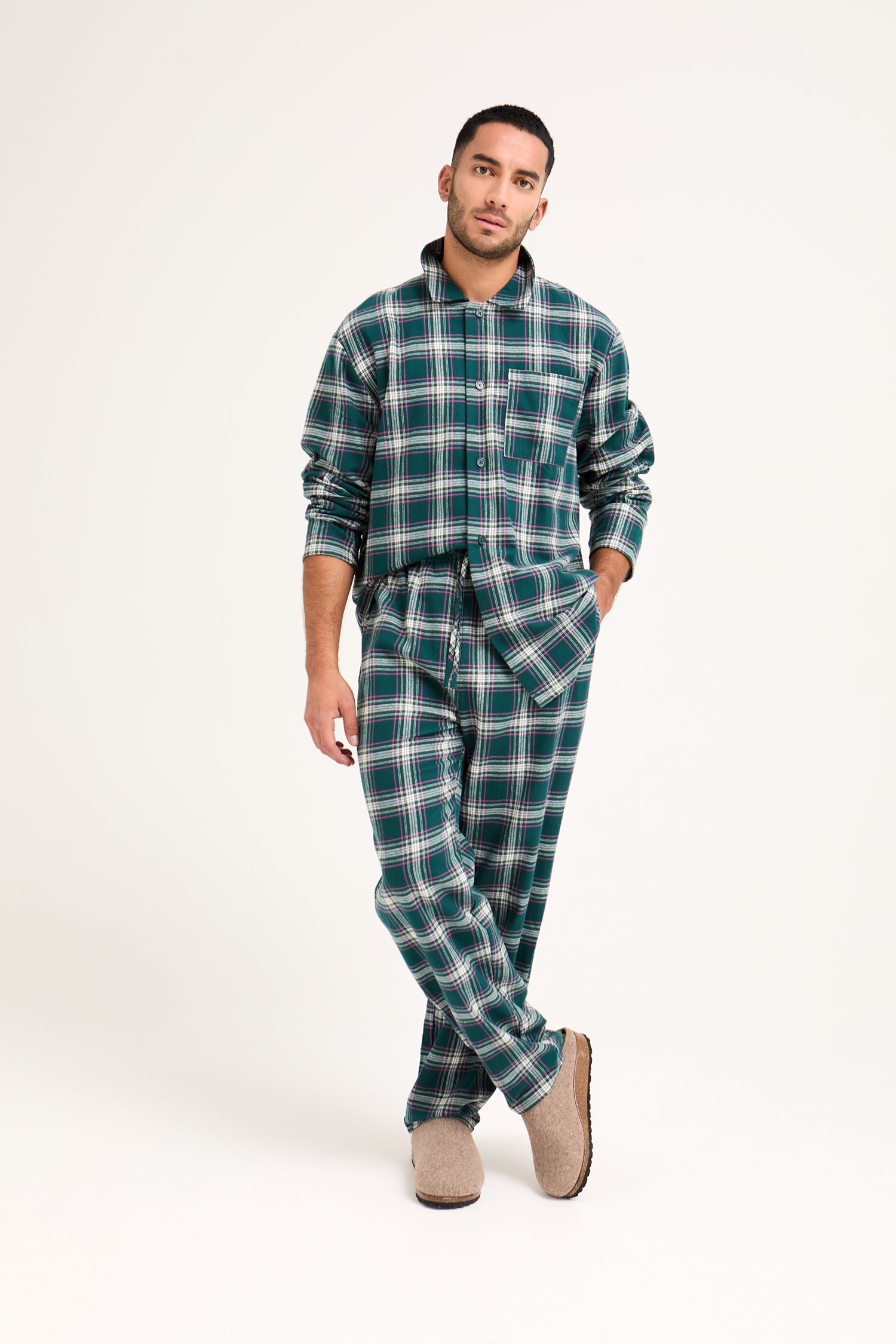 His and Hers Plaid Pyjama Sets in Green