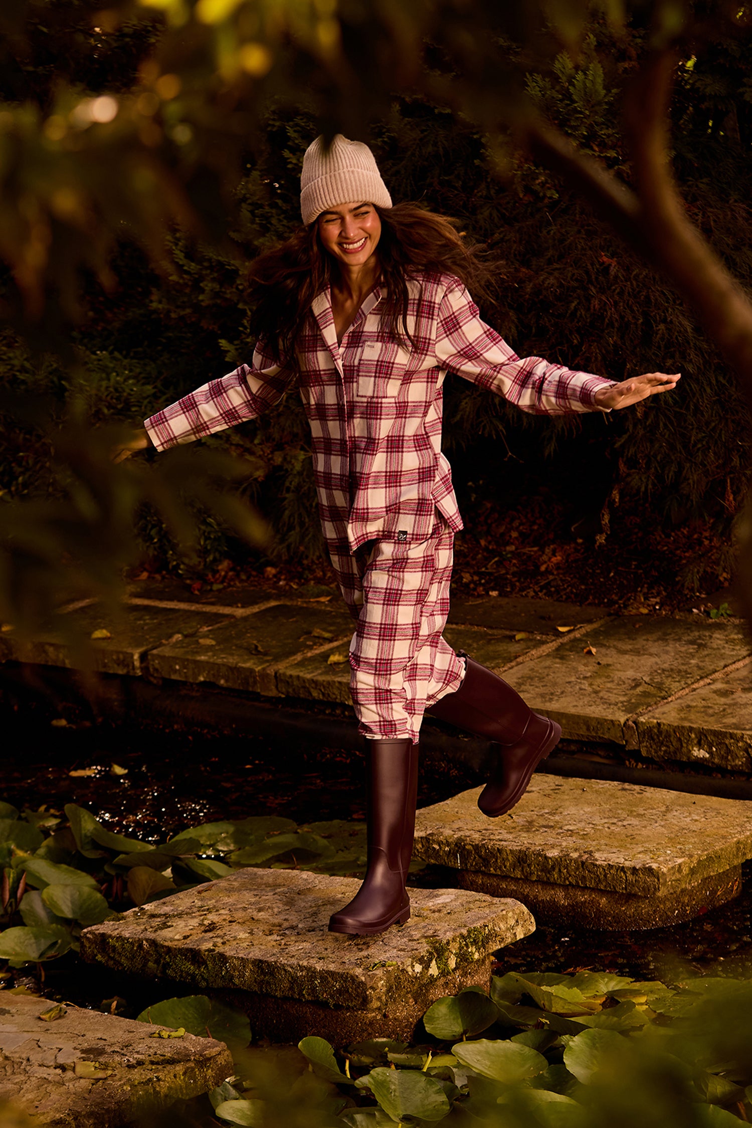 Plaid Long Pyjama Set in Stone