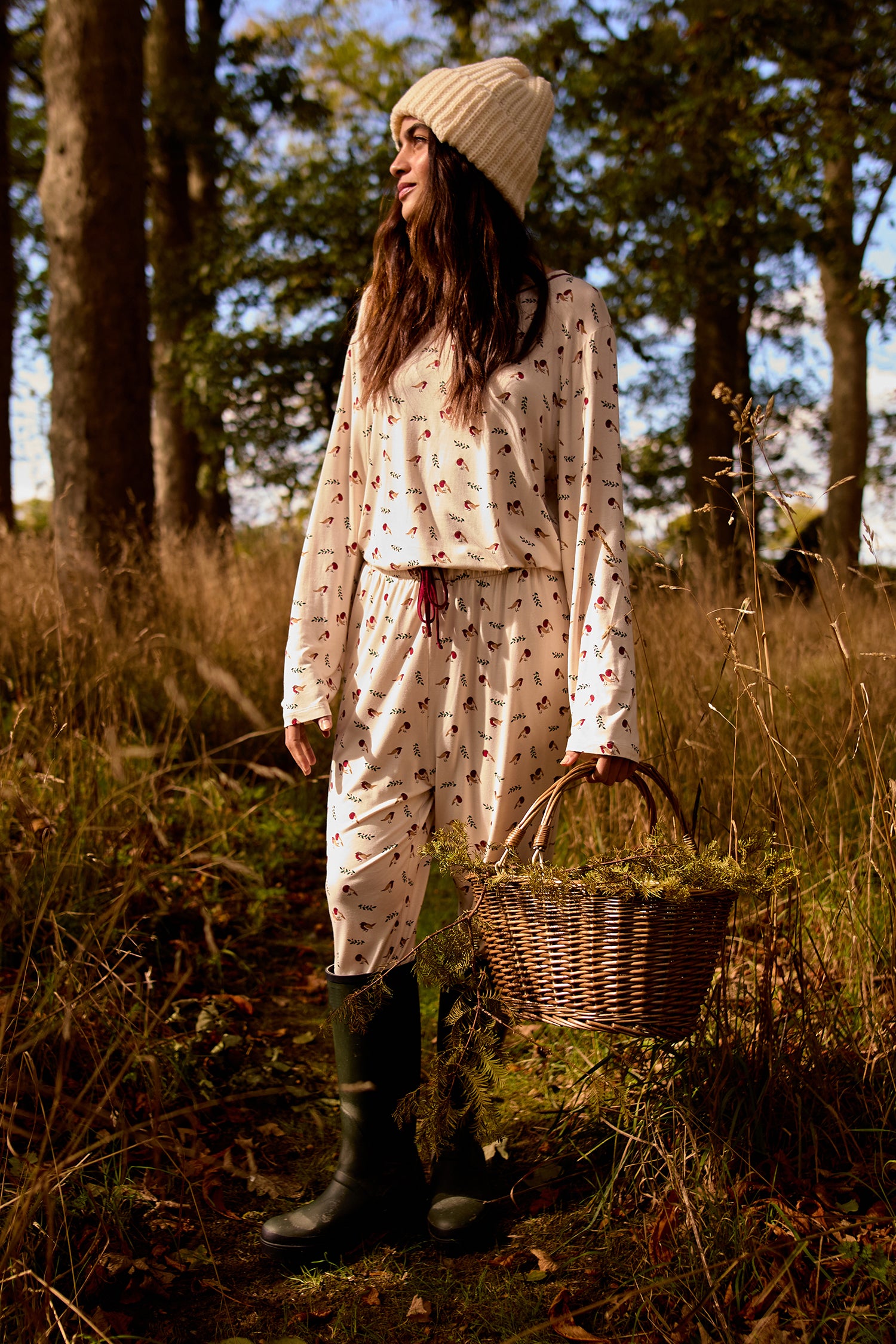 Bamboo Festive Pyjama Set in Robin Print