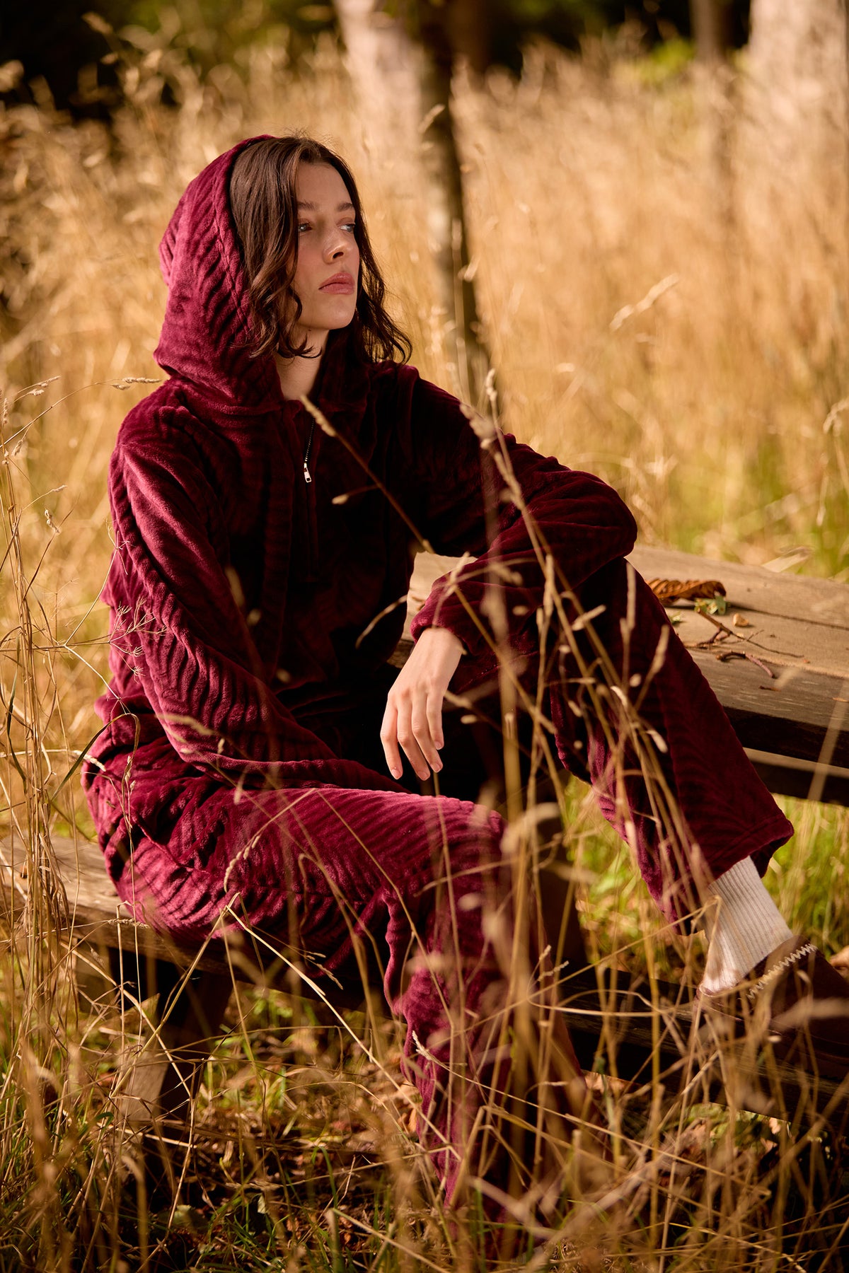 Cosy Chevron Lounge Suit in Maroon