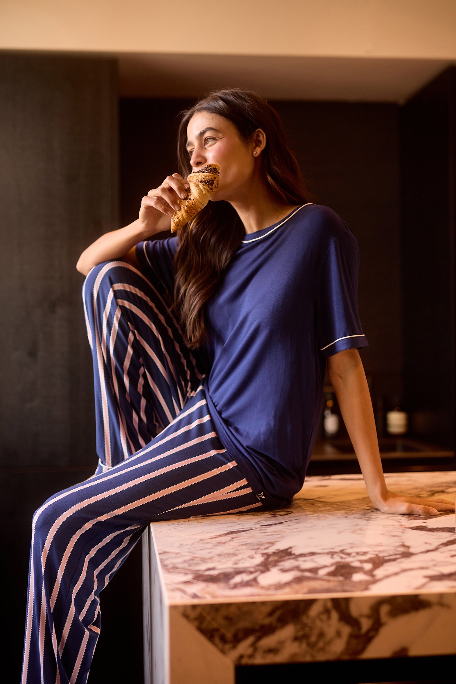 Bamboo Tee and Trouser Set in Midnight Stripe
