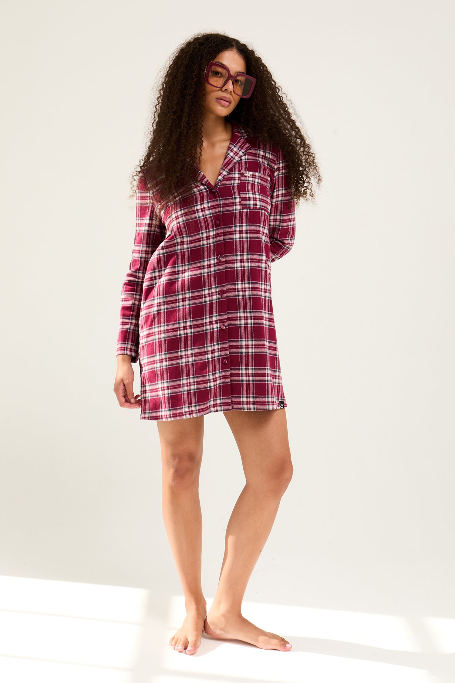 Plaid Nightshirt in Bordeaux