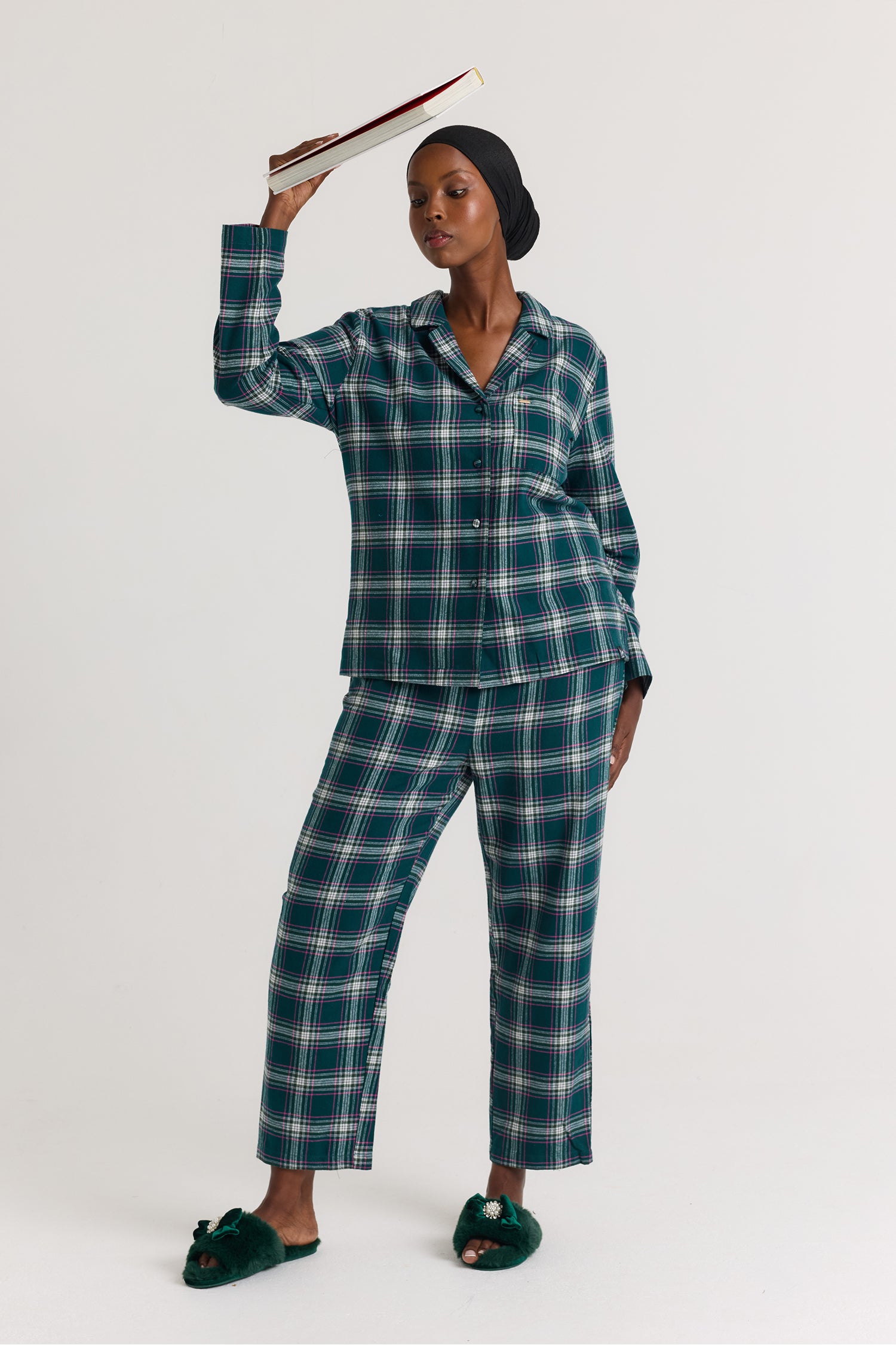 Plaid Long Pyjama Set in Green